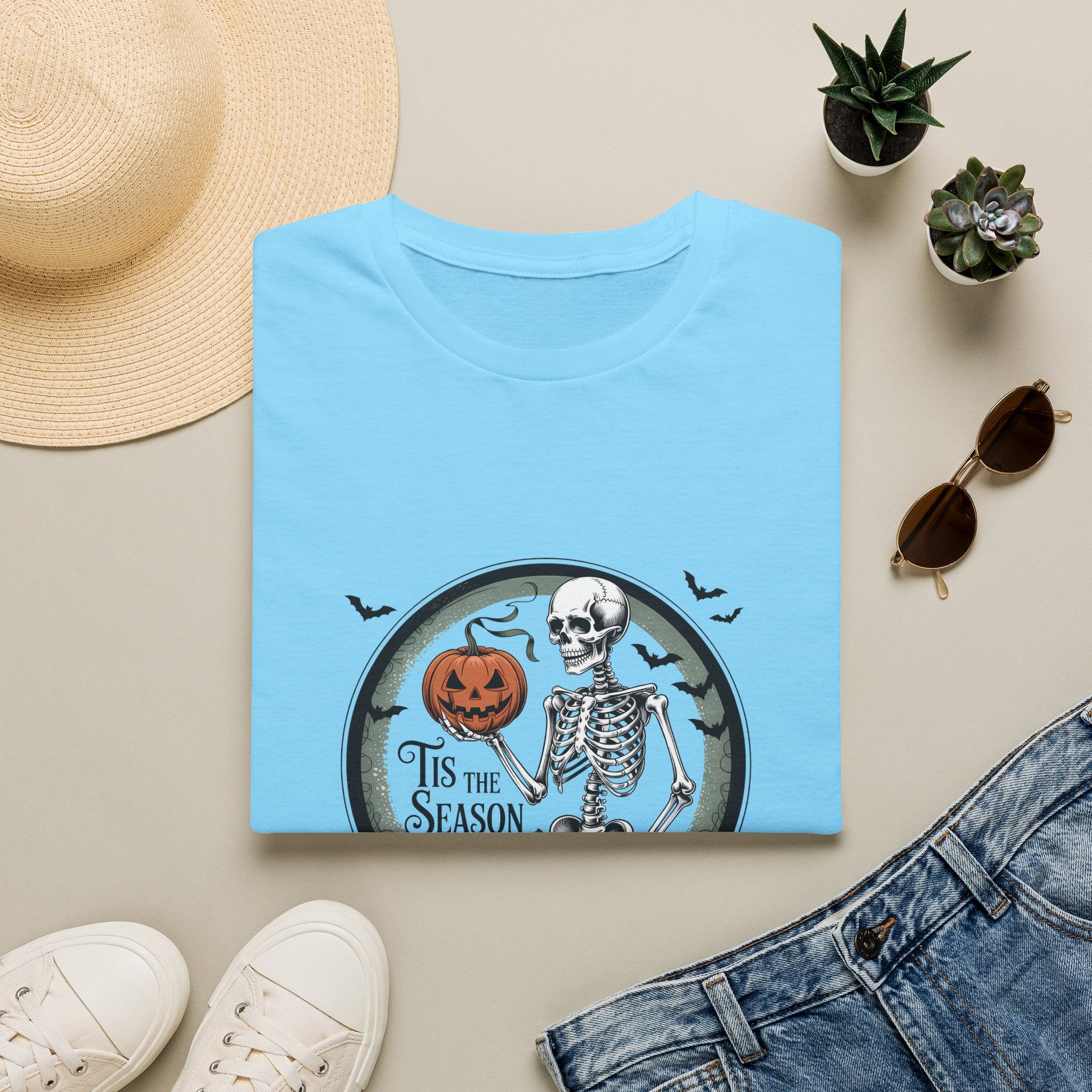 Tis the Season Skeleton Pumpkin T-Shirt — Funny Halloween Gift for Women Graphic Tee