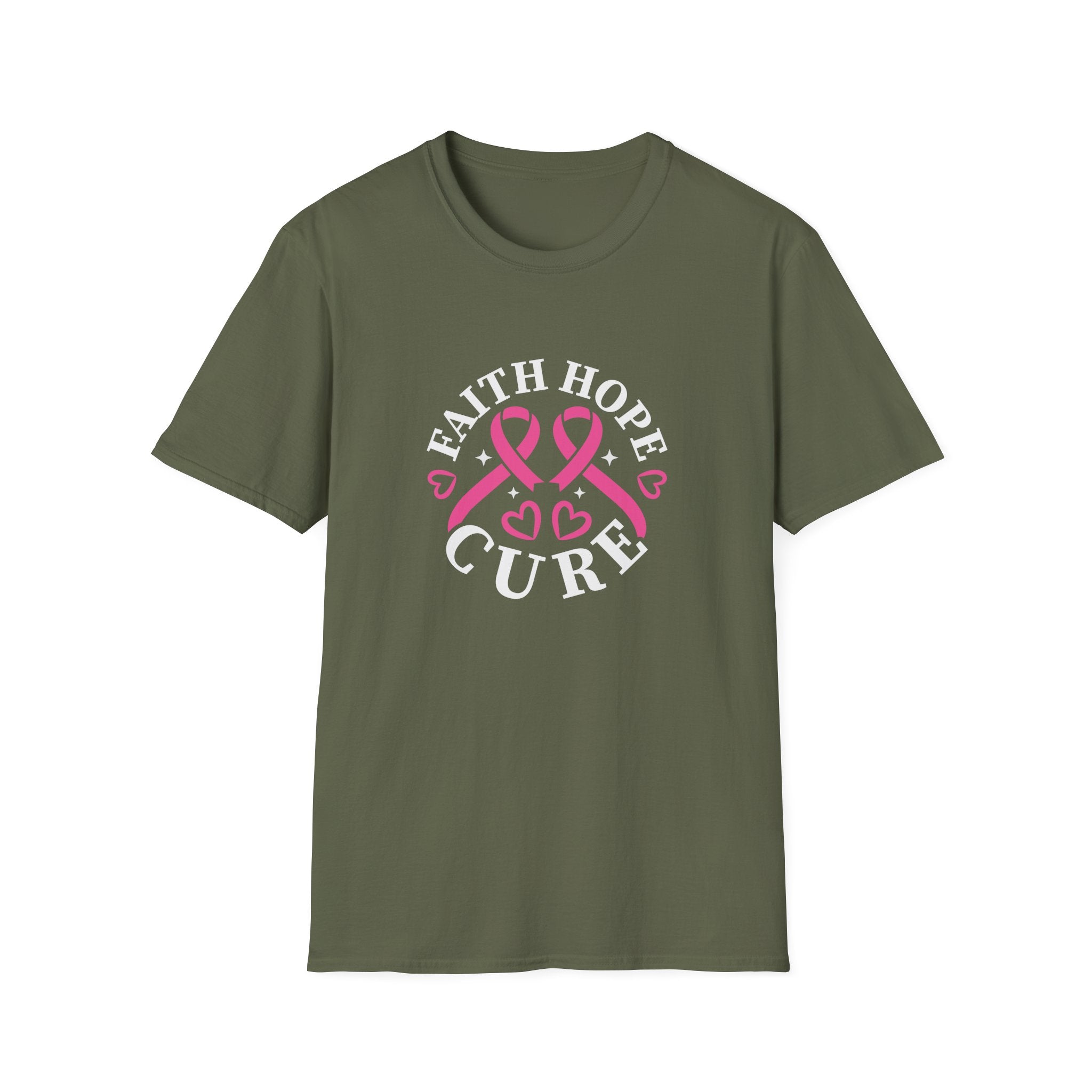 Faith Hope Cure Breast Cancer Awareness T-Shirt — Pink Ribbon Gift for Her Support Graphic Tee