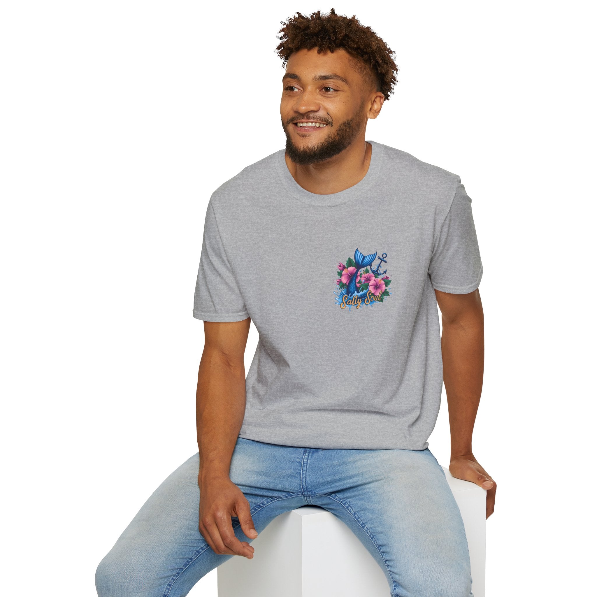 Salty Soul Mermaid Anchor Floral T-Shirt — Cute Beach Gift for Women Nautical Tee