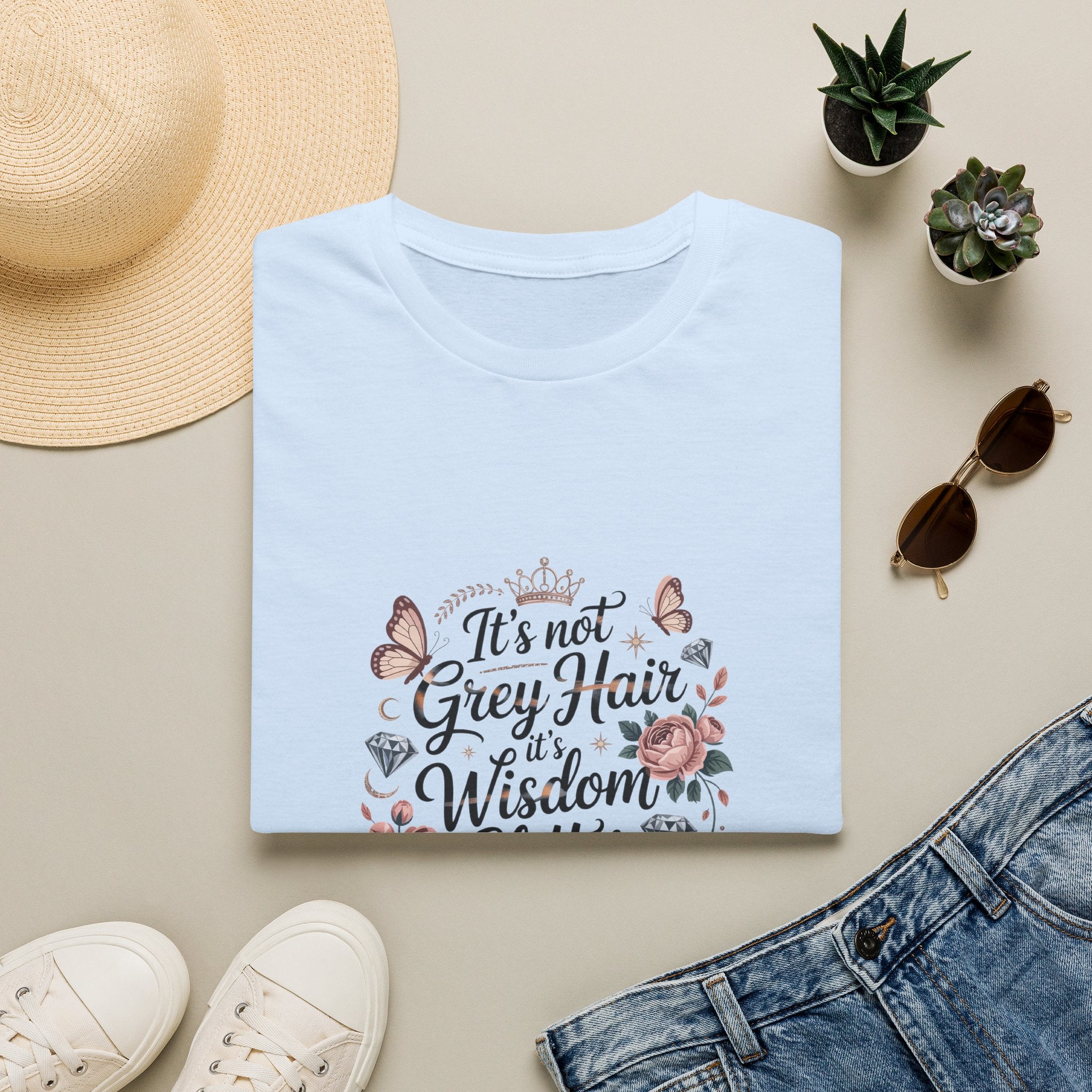 It's Not Grey Hair It's Wisdom & Glitter T-Shirt — Funny Gift for Women Floral Tee