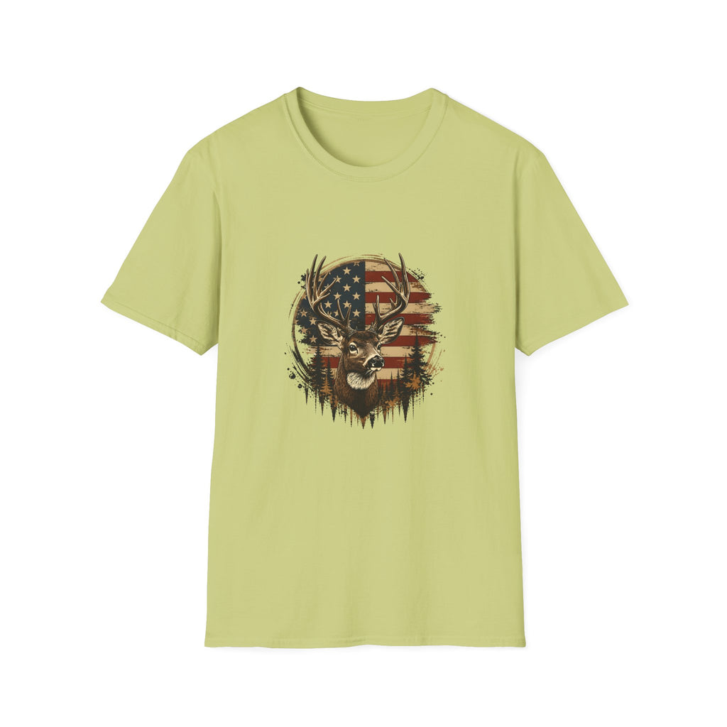 American Flag Deer T-Shirt — Patriotic Buck Gift for Hunters Men's Graphic Tee
