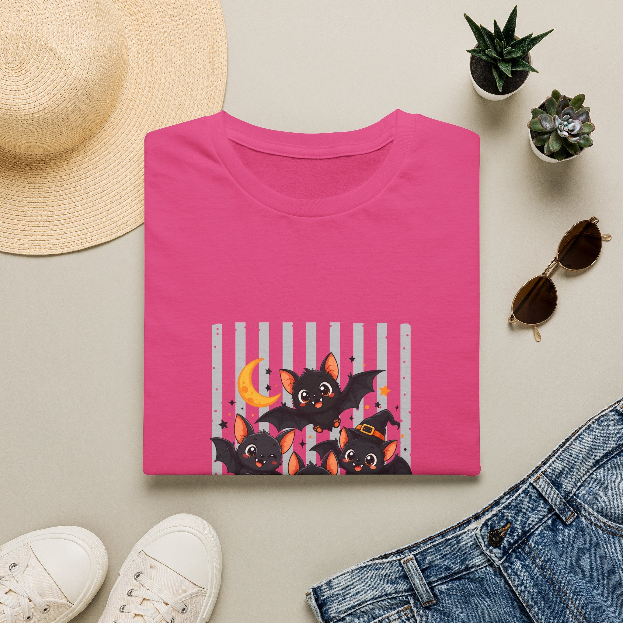 Halloween Bats Pumpkin Moon T-Shirt — Cute Spooky Gift for Women Graphic Tee
