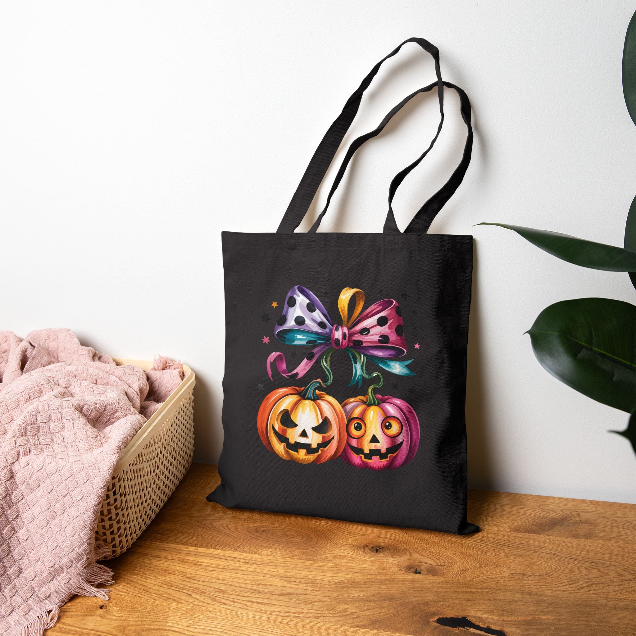 Halloween Pumpkin Pair Canvas Tote Bag — Cute Jack-O'-Lantern Gift for Women