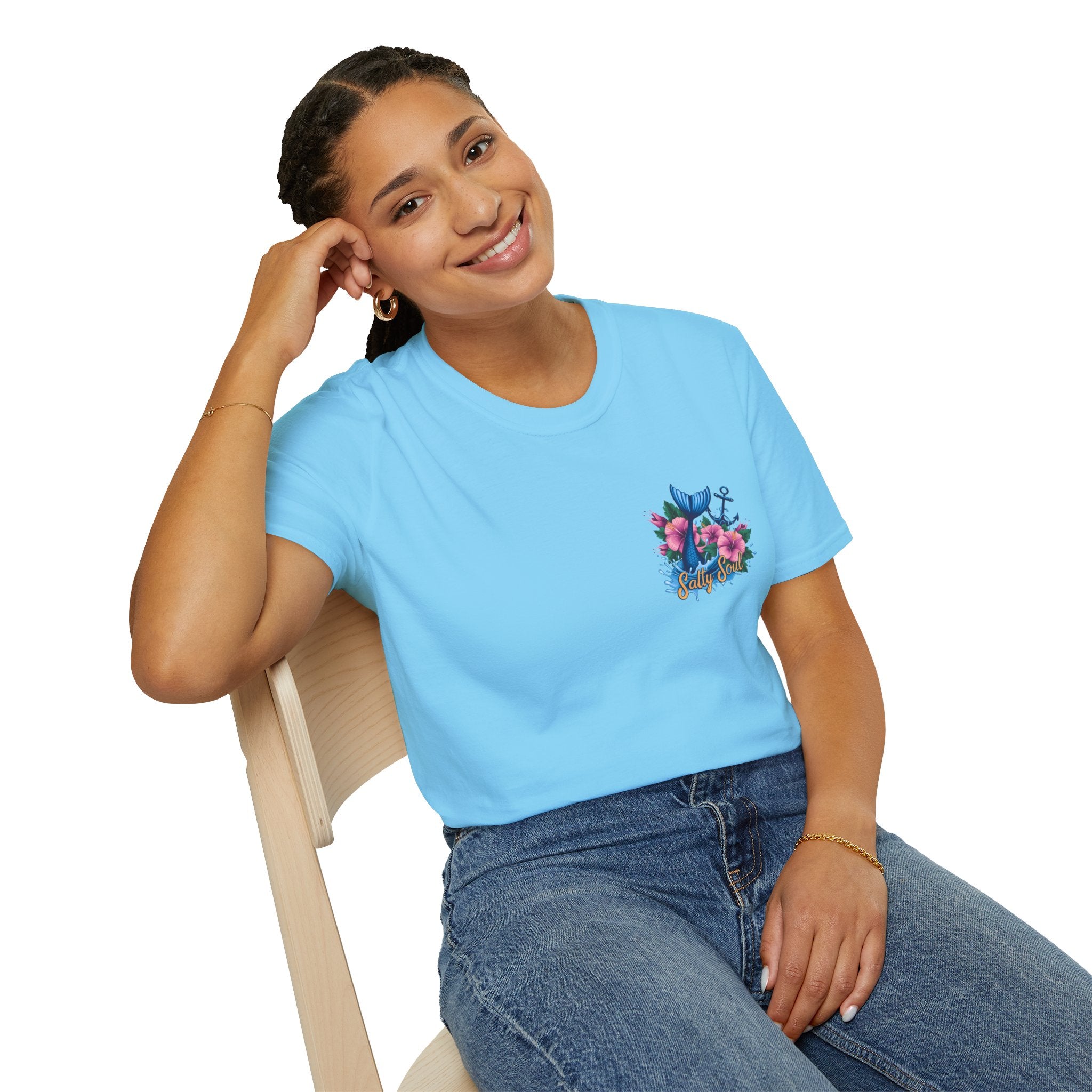 Salty Soul Mermaid Anchor Floral T-Shirt — Cute Beach Gift for Women Nautical Tee