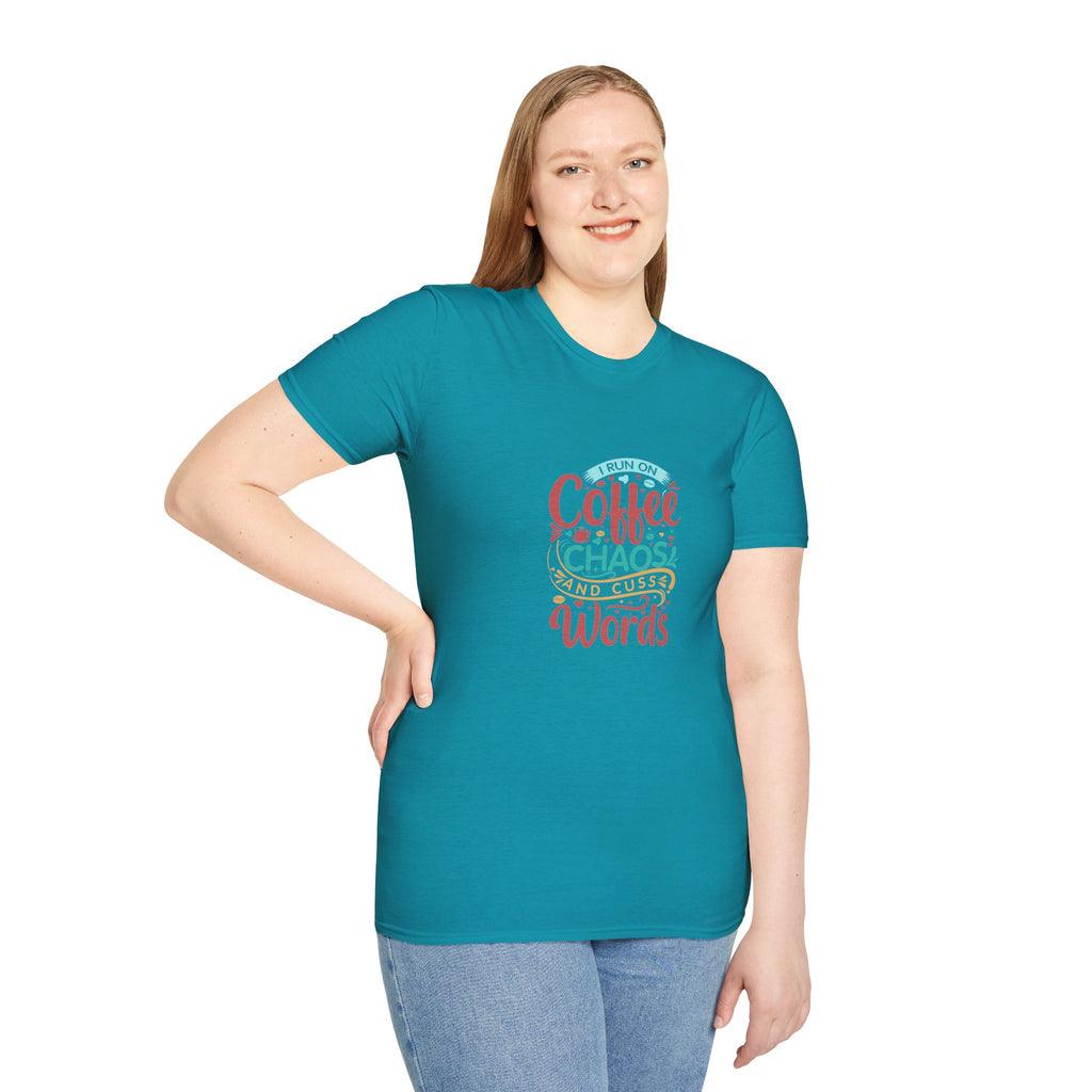 I Run on Coffee Chaos and Cuss Words T-Shirt — Funny Gift for Her Sarcastic Mom Tee