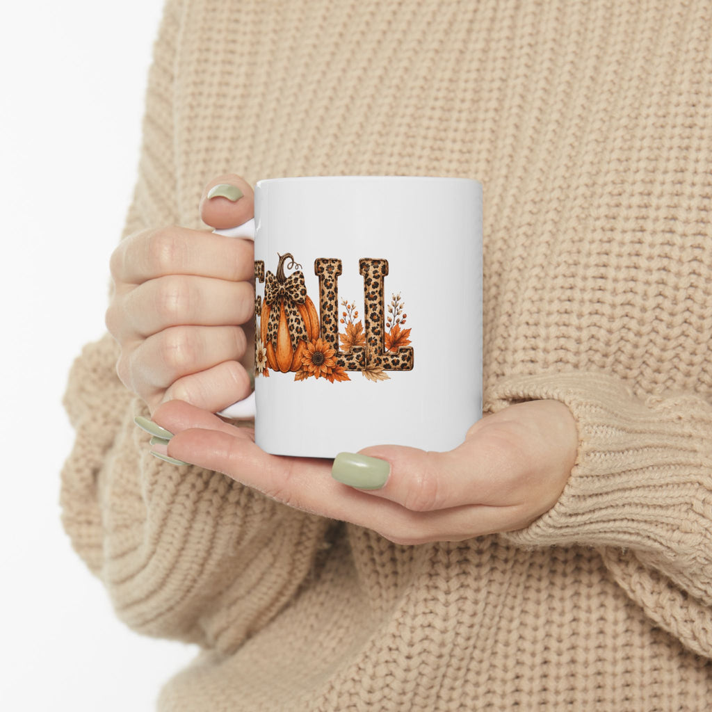 Fall Floral Leopard Sunflower Mug — Cute Autumn Gift Ceramic Coffee Cup 11oz 15oz