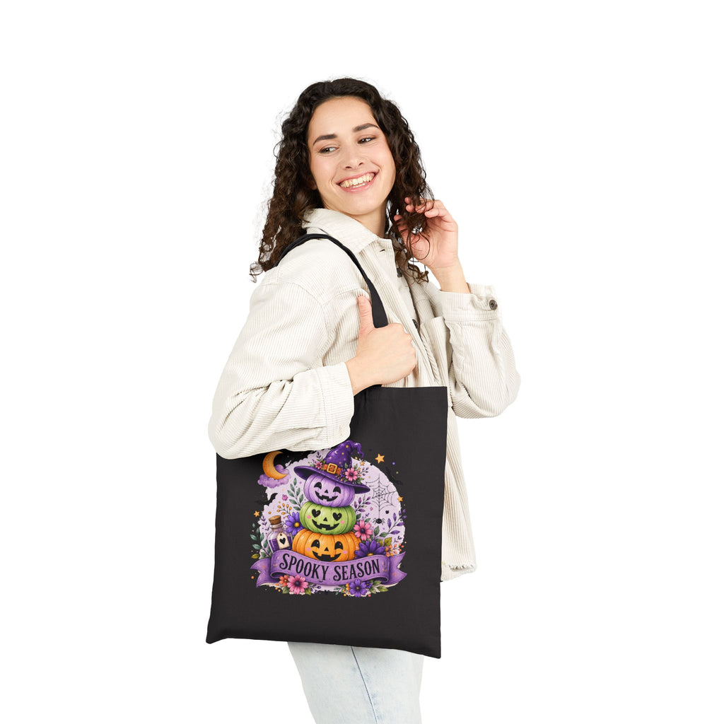 Spooky Season Jack-o'-Lantern Canvas Tote Bag — Cute Halloween Gift for Women
