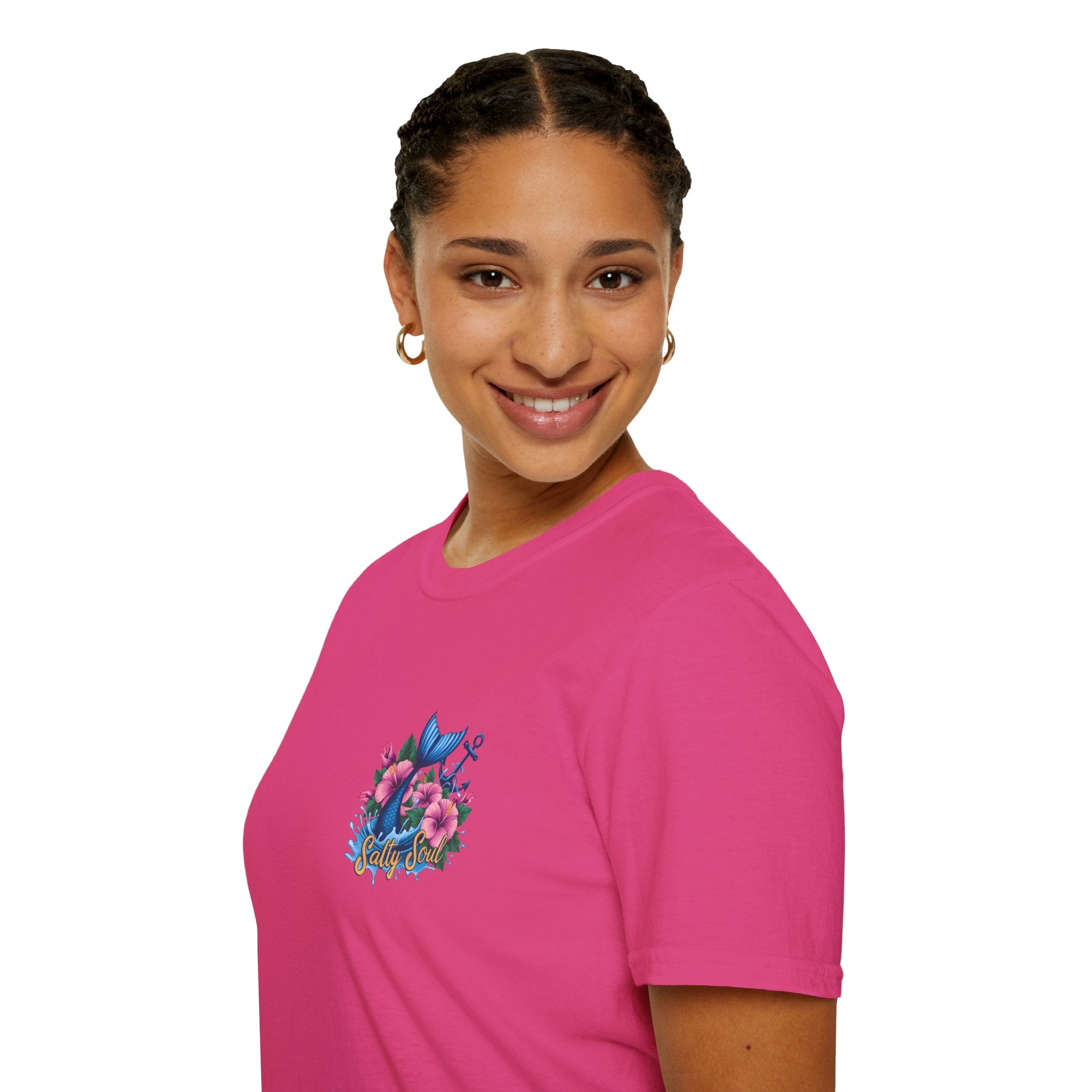 Salty Soul Mermaid Anchor Floral T-Shirt — Cute Beach Gift for Women Nautical Tee