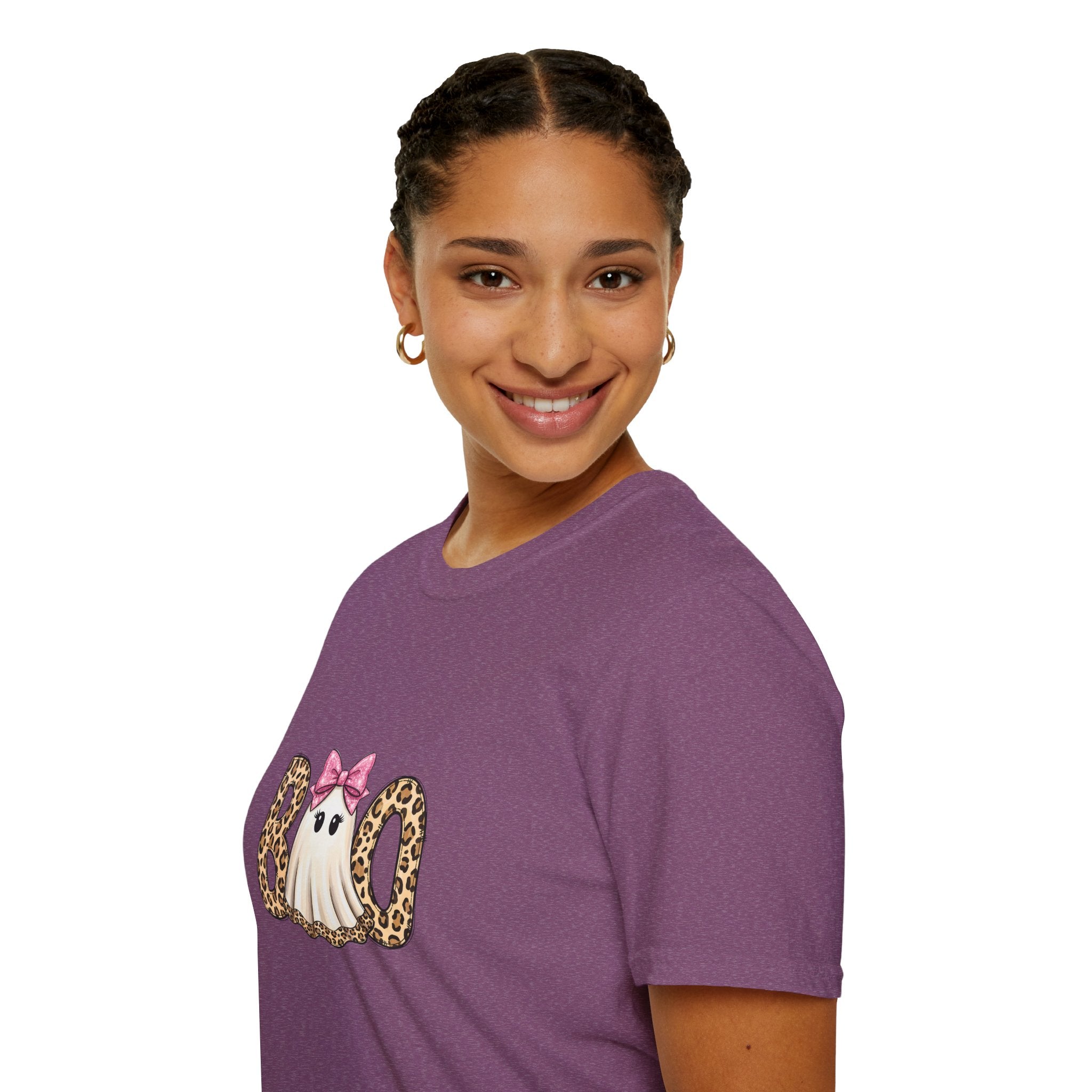Boo Leopard Ghost T-Shirt — Cute Pink Bow Halloween Gift for Women Graphic Tee