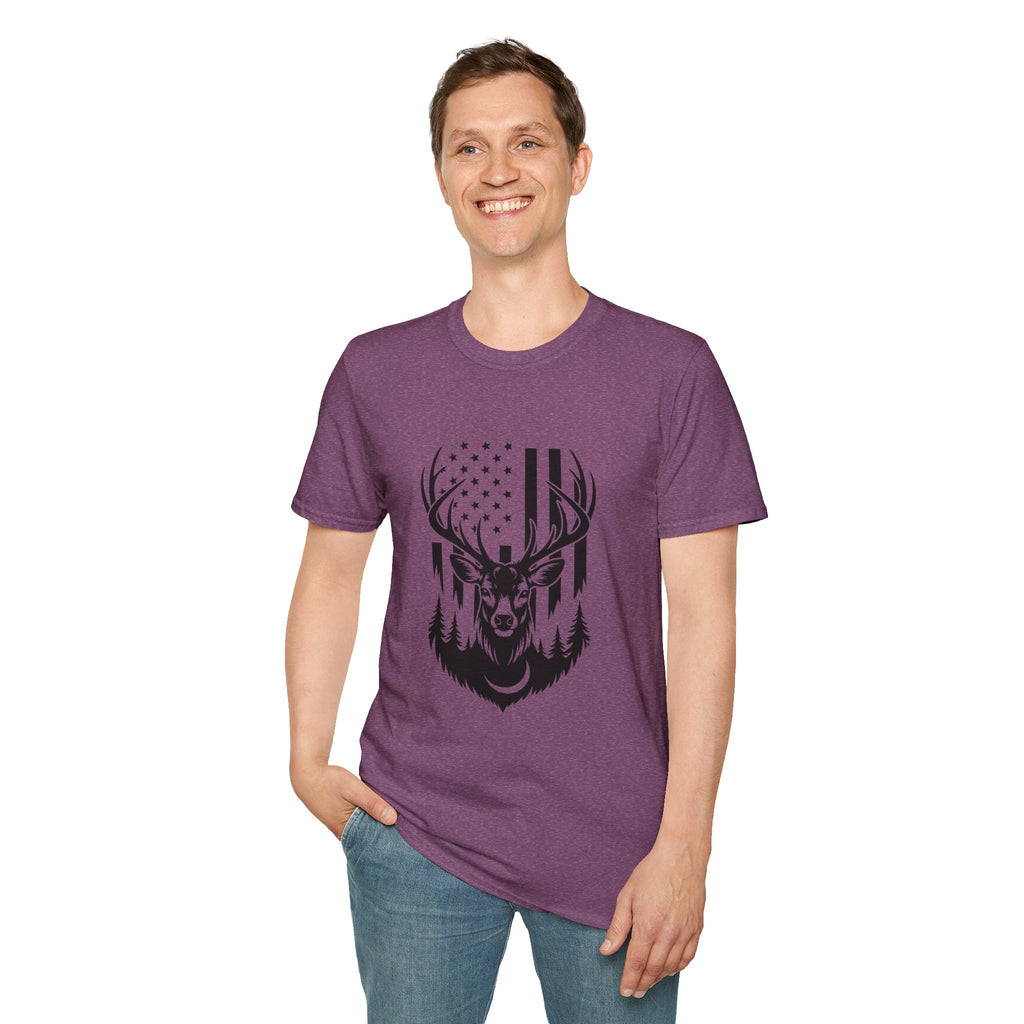 Rustic American Flag Buck T-Shirt — Patriotic Hunting Gift for Men Wildlife Tee