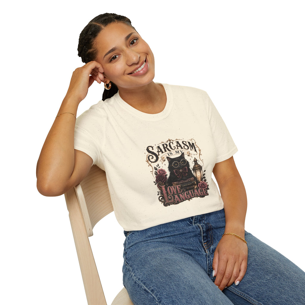 Sarcasm Is My Love Language Cat T-Shirt — Funny Gift for Her Vintage Graphic Tee