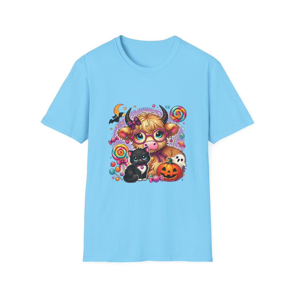Cute Halloween Cow T-Shirt — Funny Gift for Her Candy Pumpkins & Kitty Costume Tee