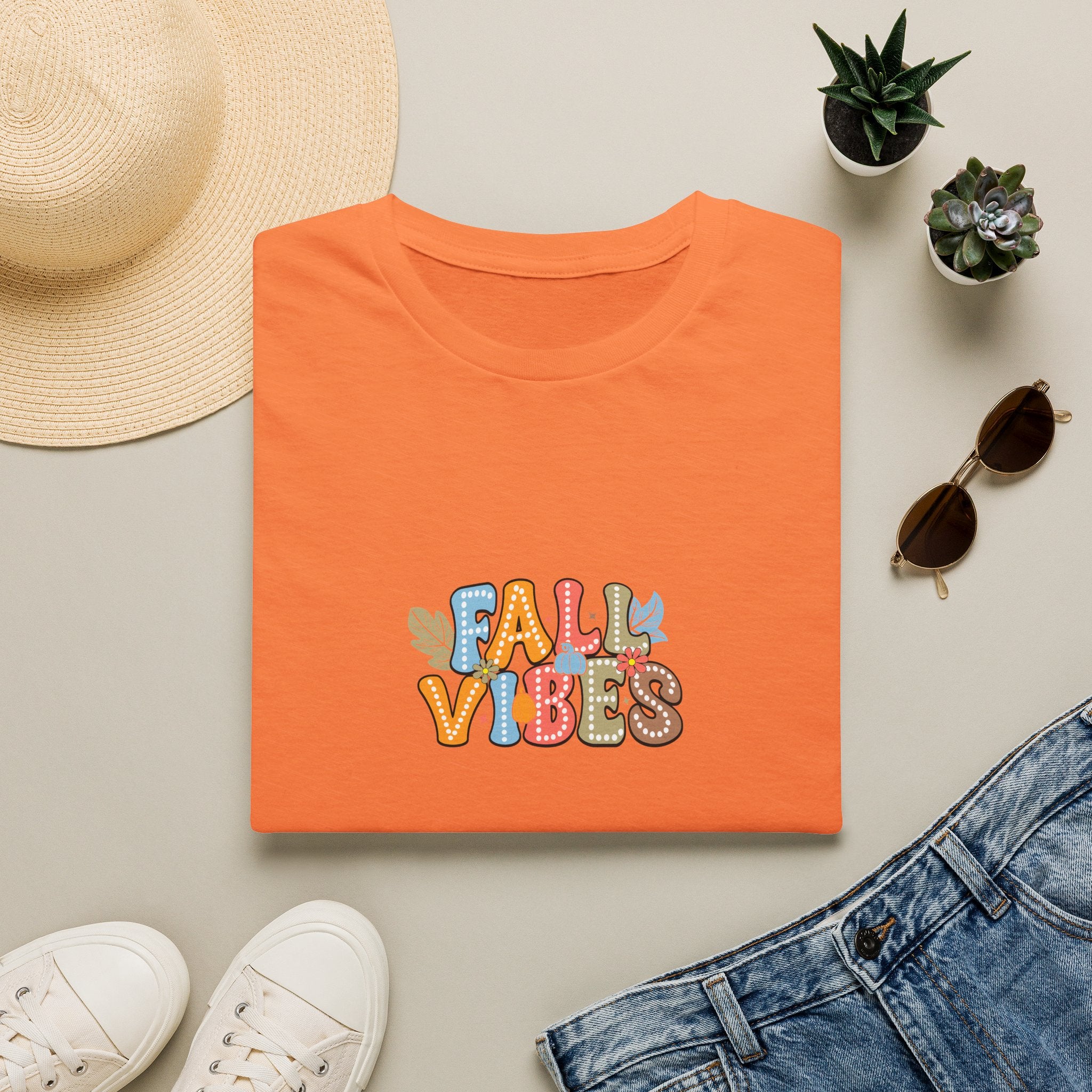 Fall Vibes Colorful Autumn T-Shirt — Cute Fall Gift for Women Graphic Tee