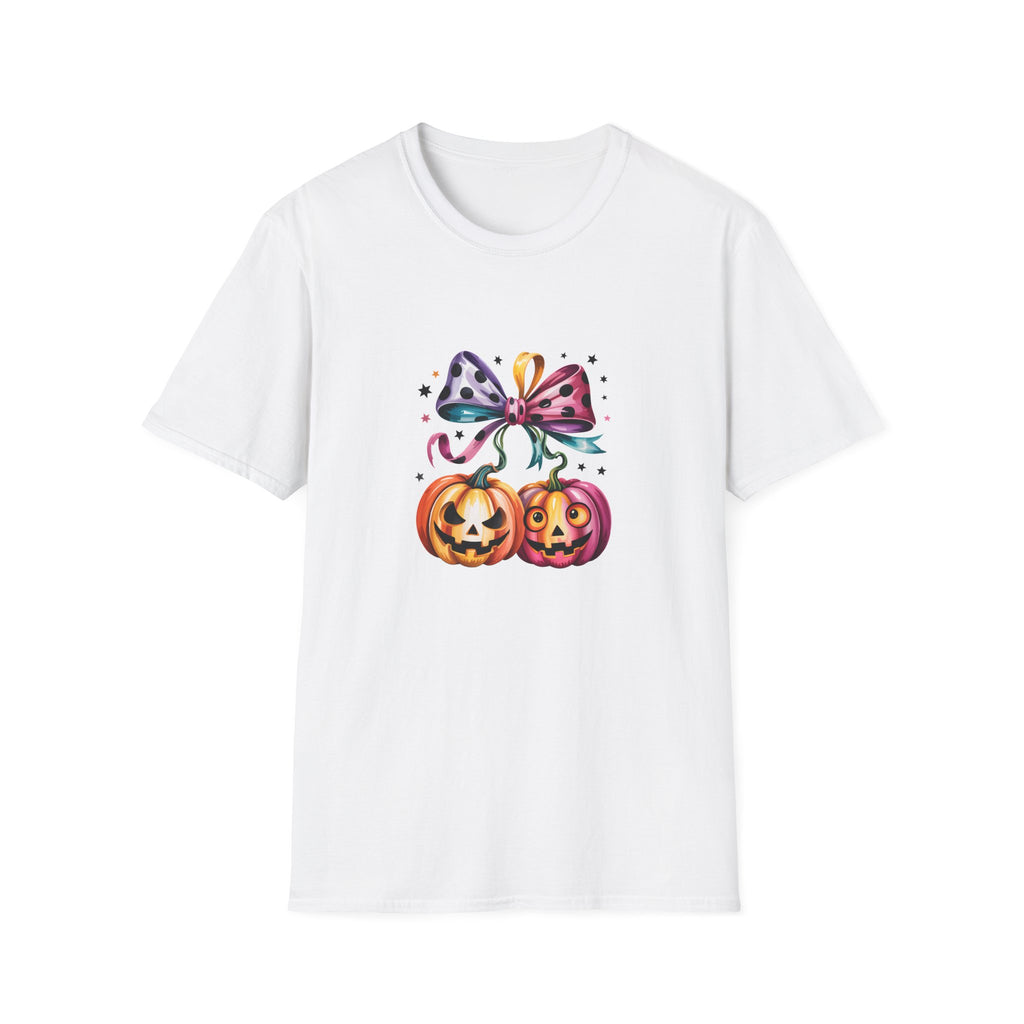 Halloween Pumpkin Bow T-Shirt — Cute Colorful Gift for Women Jack-O'-Lantern Tee
