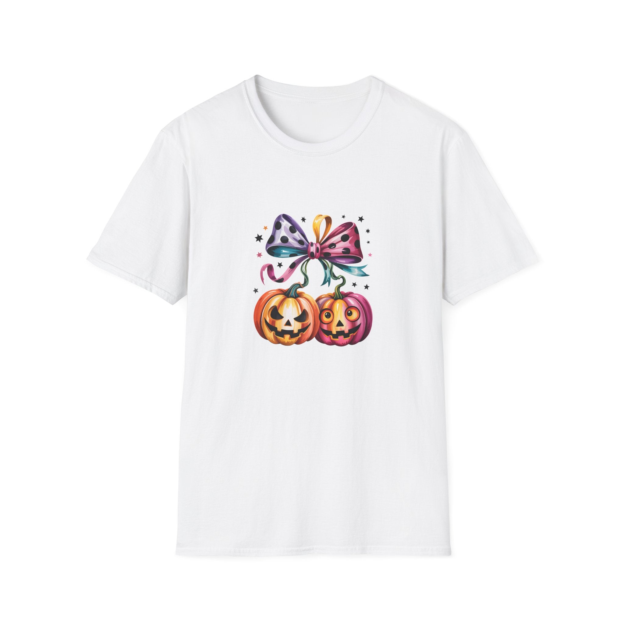 Halloween Pumpkin Bow T-Shirt — Cute Colorful Gift for Women Jack-O'-Lantern Tee