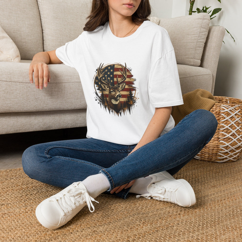 American Flag Deer T-Shirt — Patriotic Buck Gift for Hunters Men's Graphic Tee