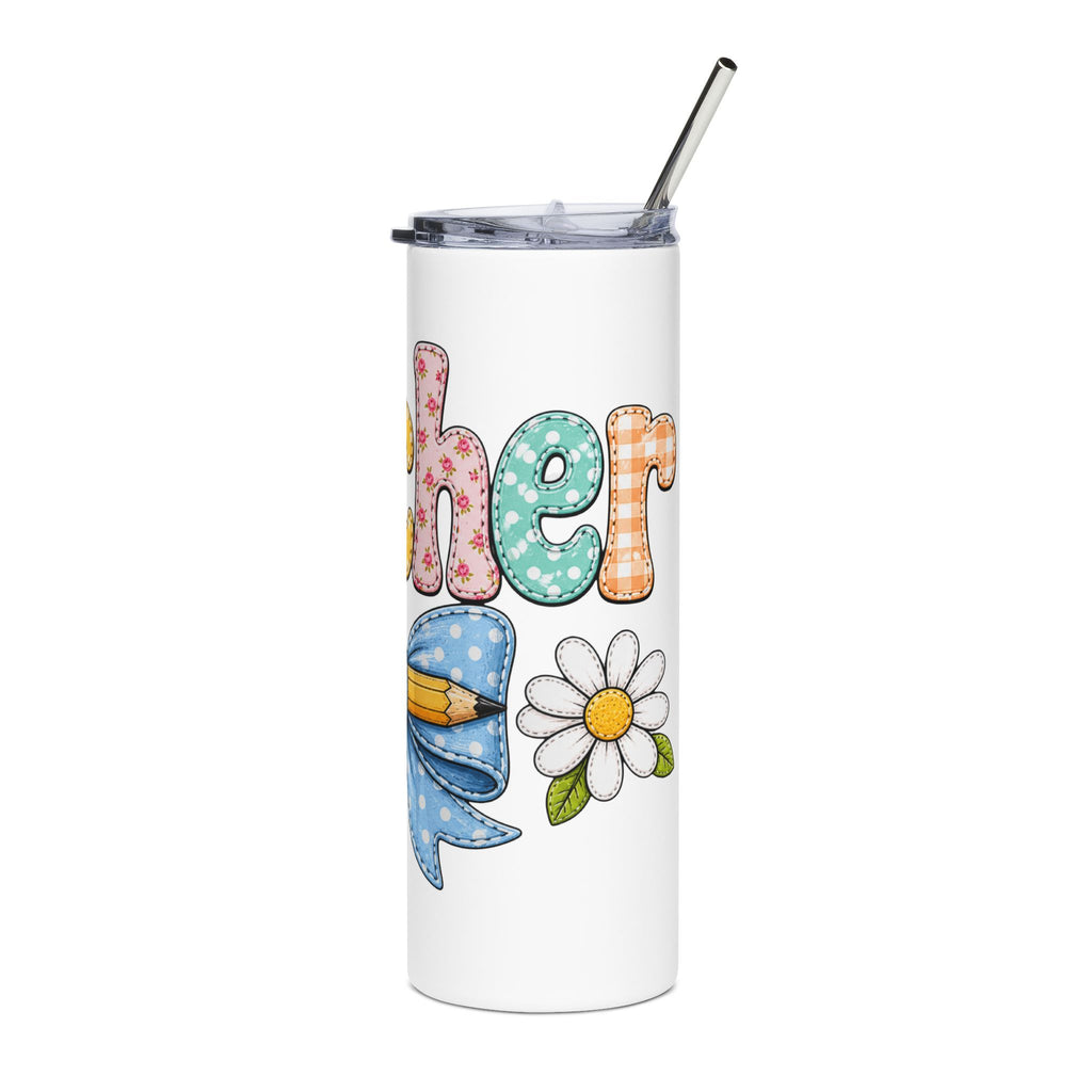 Cute Pastel Teach Bow & Daisy Teacher Tumbler — Cute Gift for Teachers 20oz Cup