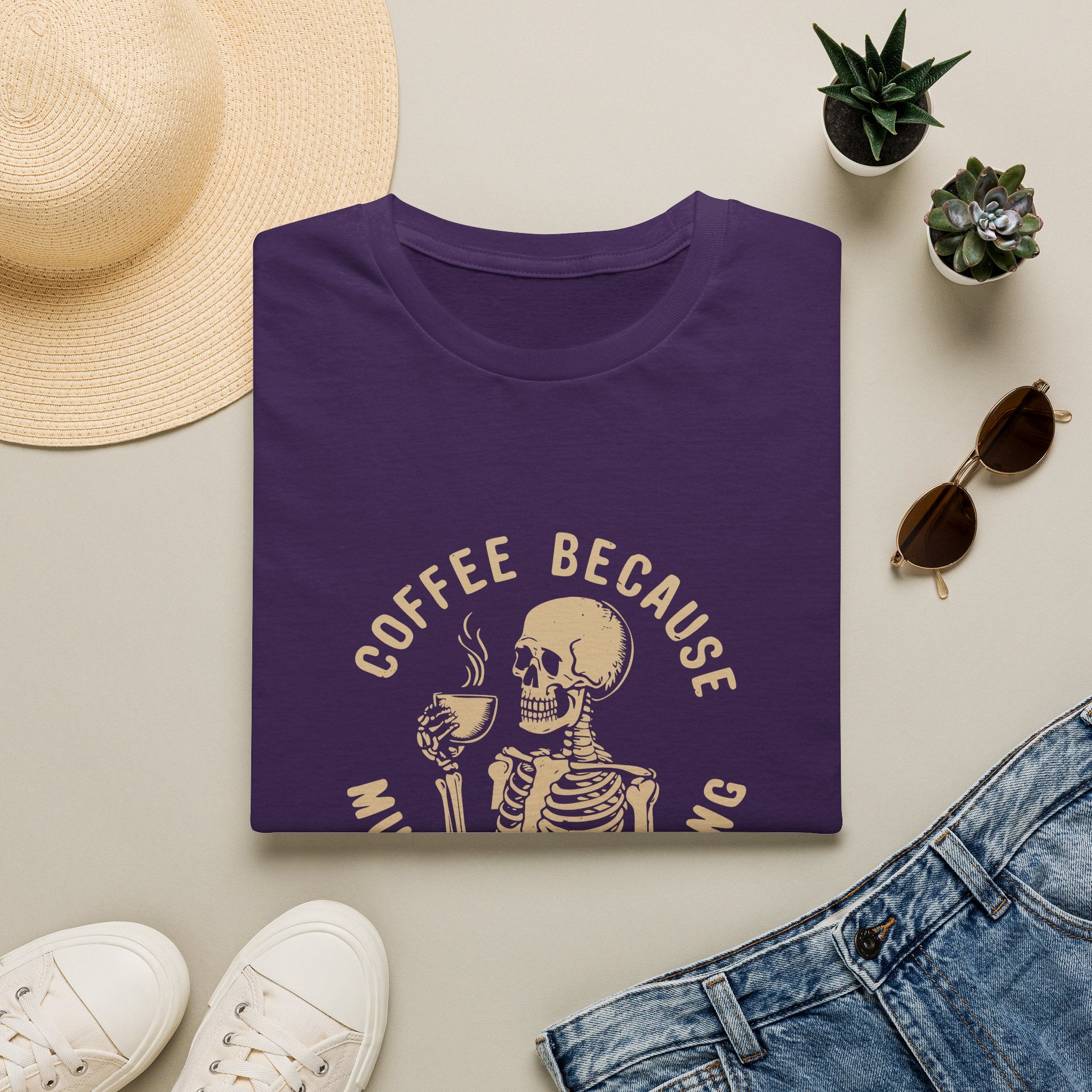 Coffee Because Murder Is Wrong Skull T-Shirt — Funny Dark Humor Gift for Her Graphic Tee