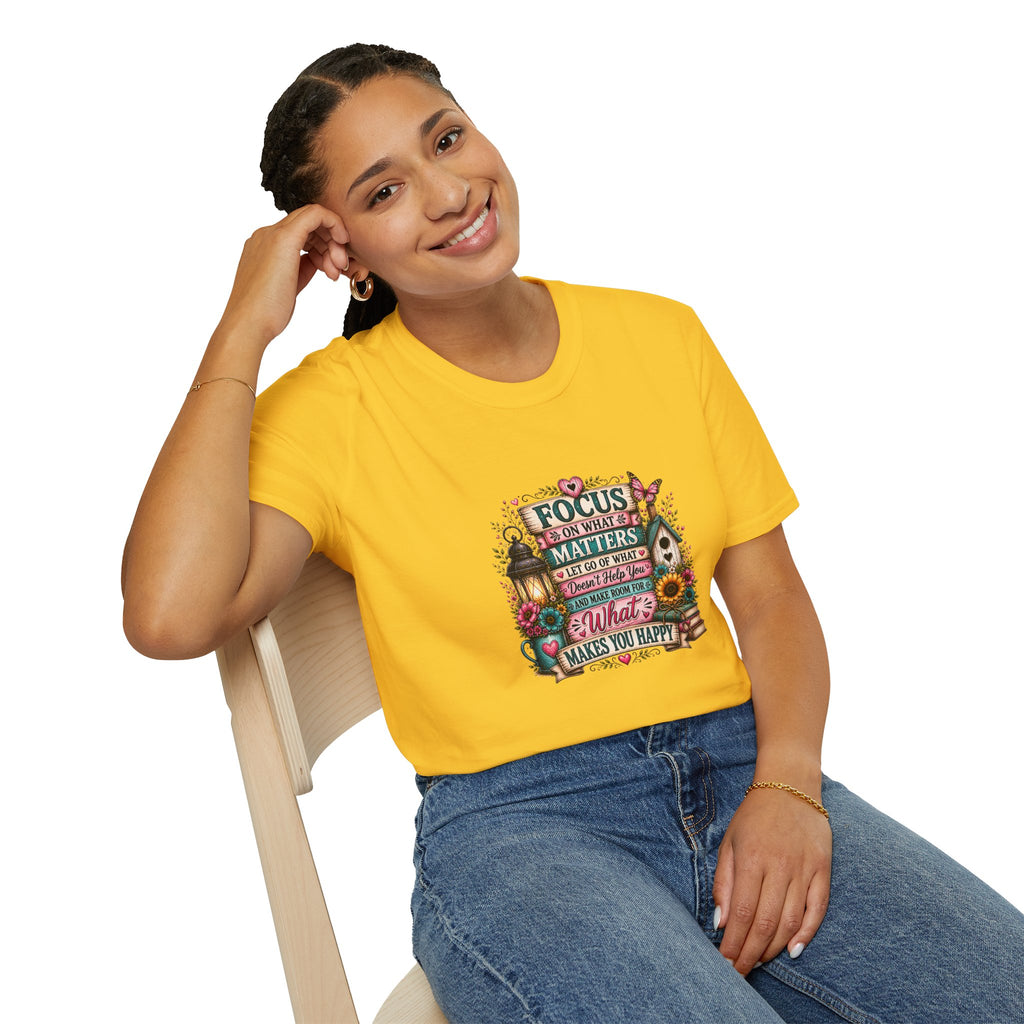 Focus on What Matters Floral T-Shirt — Inspirational Motivational Gift for Women Tee