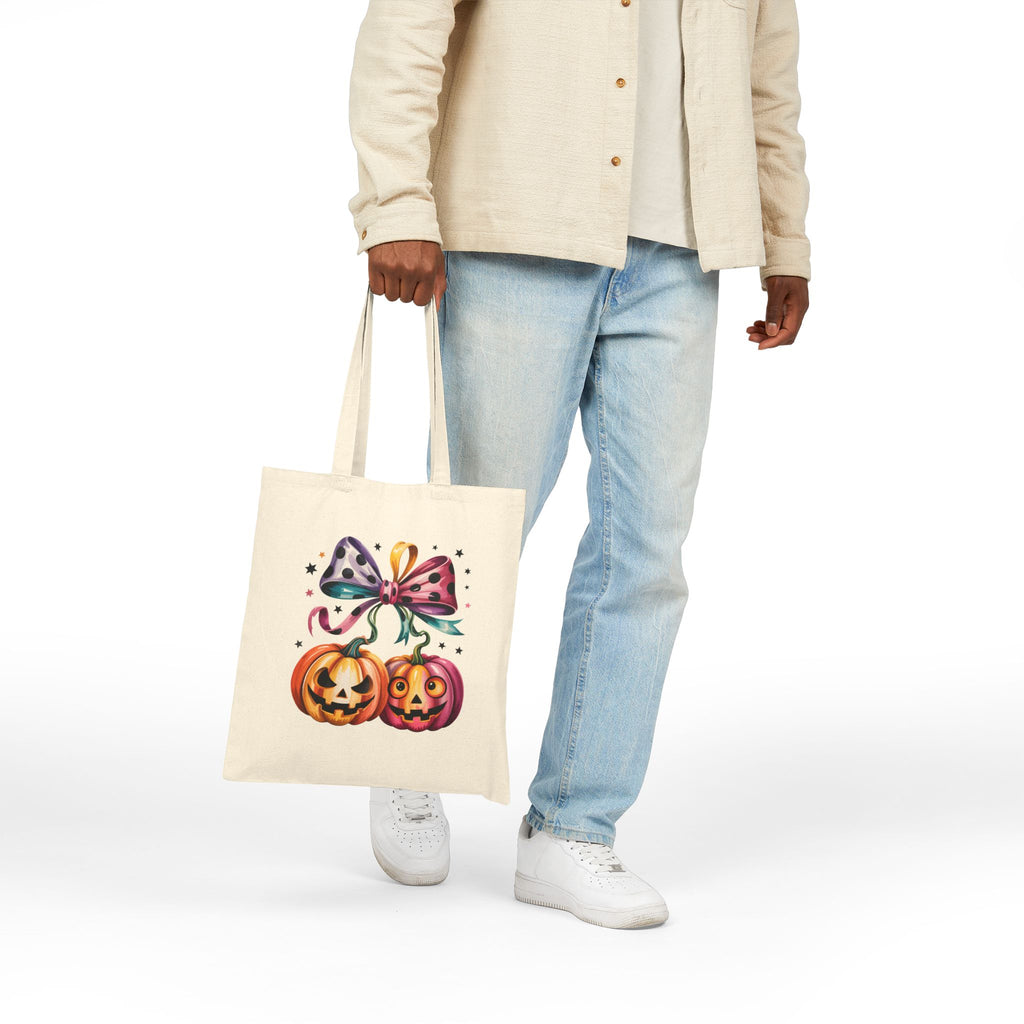Halloween Pumpkin Pair Canvas Tote Bag — Cute Jack-O'-Lantern Gift for Women