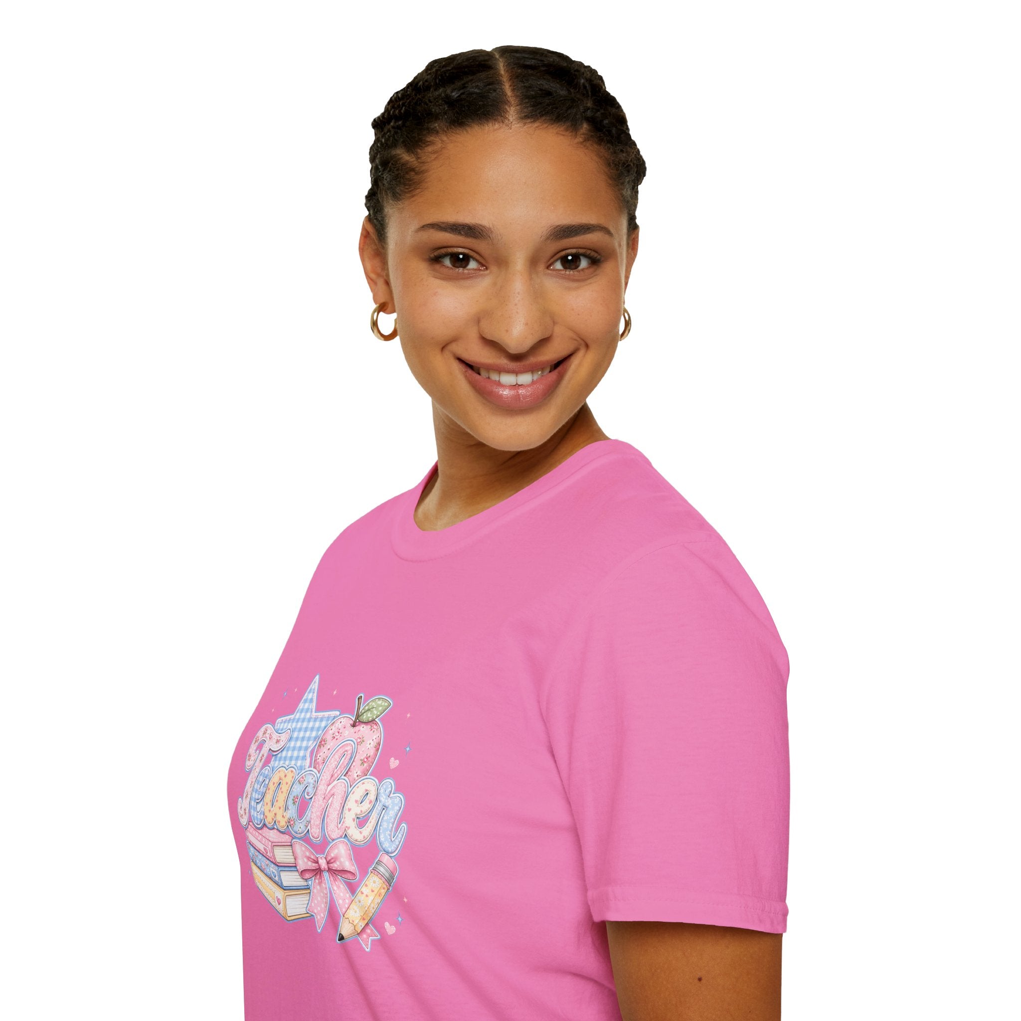 Cute Pastel Apple & Books Teacher T-Shirt — Funny Back-to-School Gift Graphic Tee