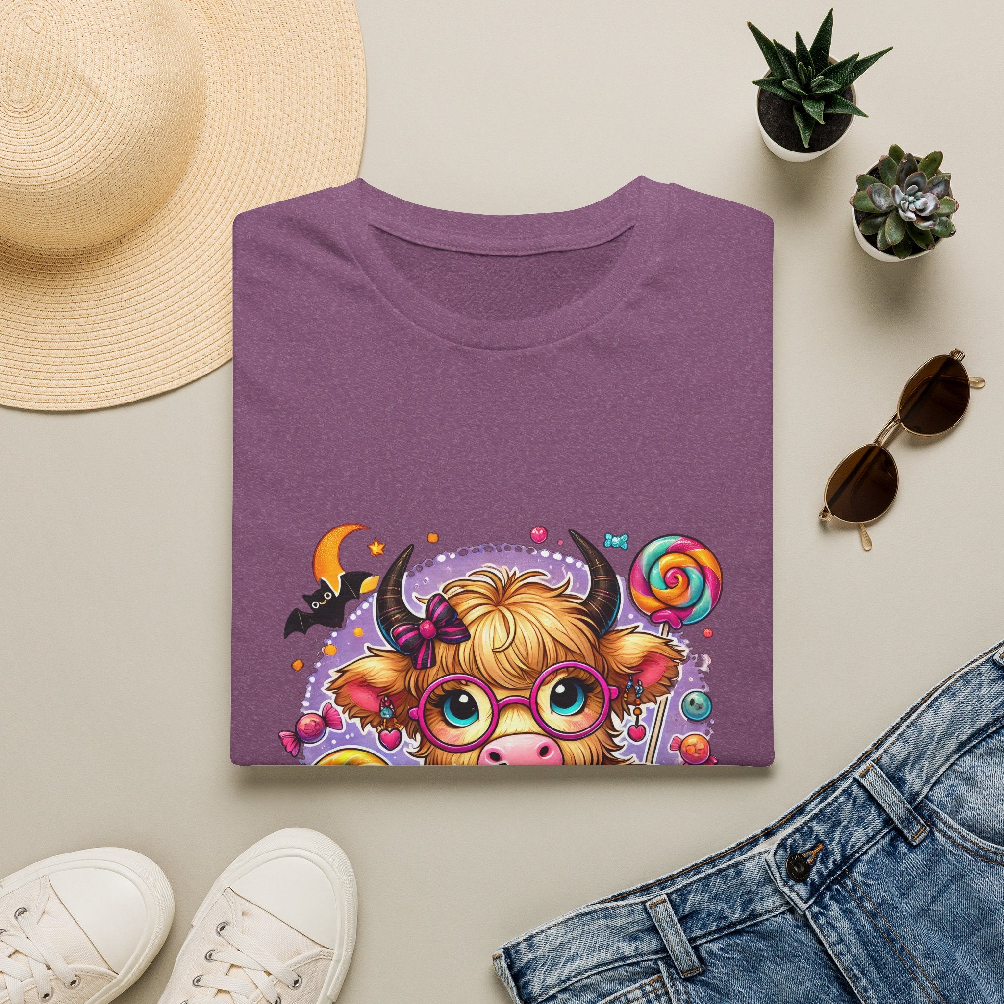 Cute Halloween Cow T-Shirt — Funny Gift for Her Candy Pumpkins & Kitty Costume Tee