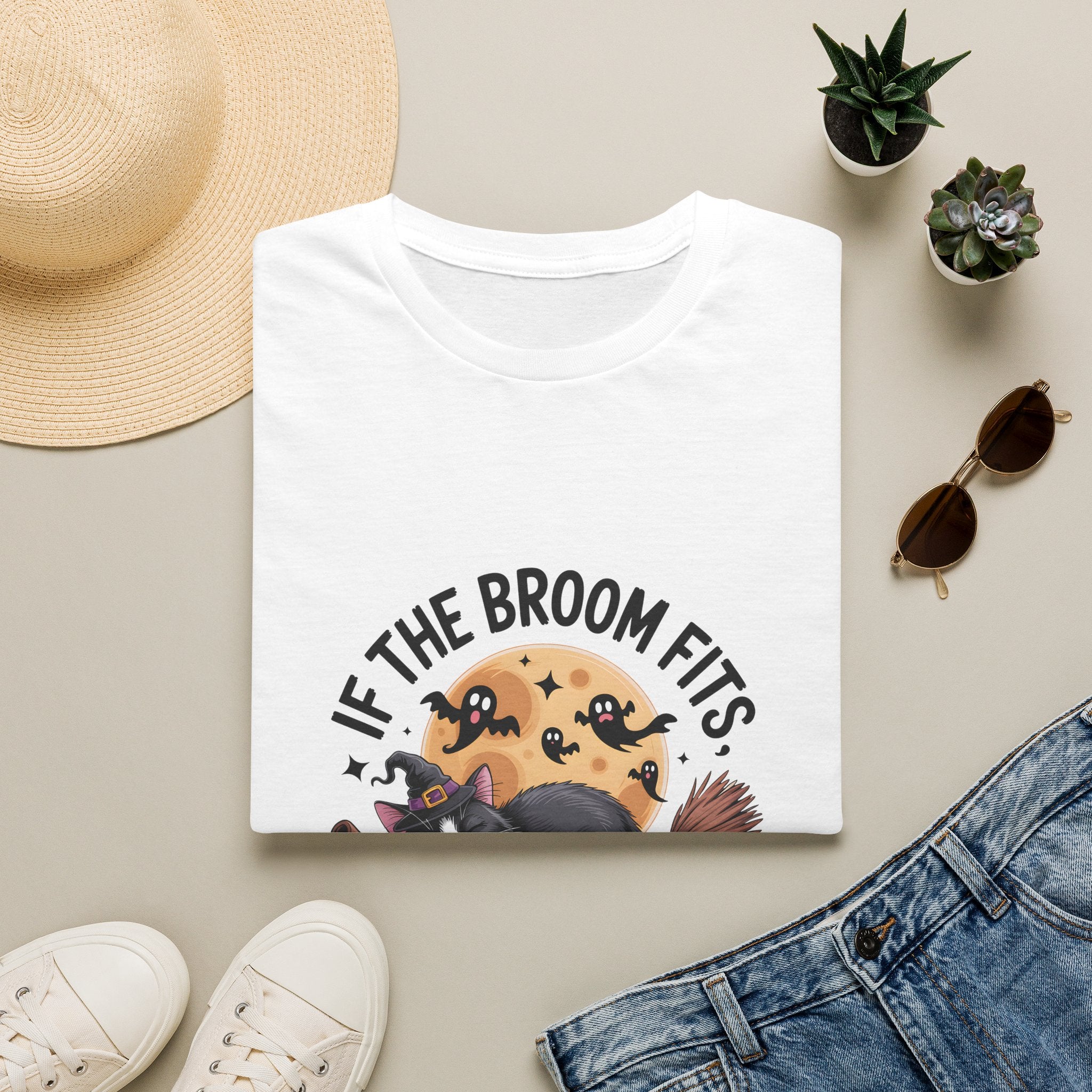 If the Broom Fits Nap on It Cat T-Shirt — Funny Halloween Gift for Women Witchy Tee