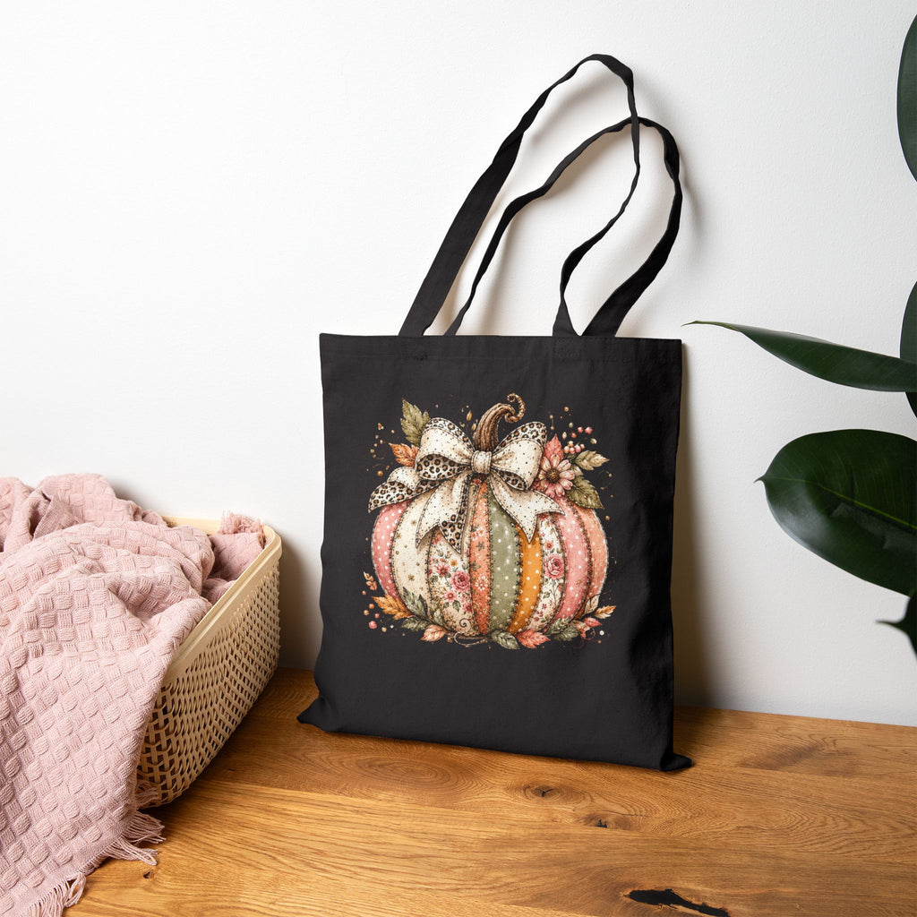 Rustic Fall Pumpkin Canvas Tote Bag — Cute Harvest Gift for Women Grocery Shopper