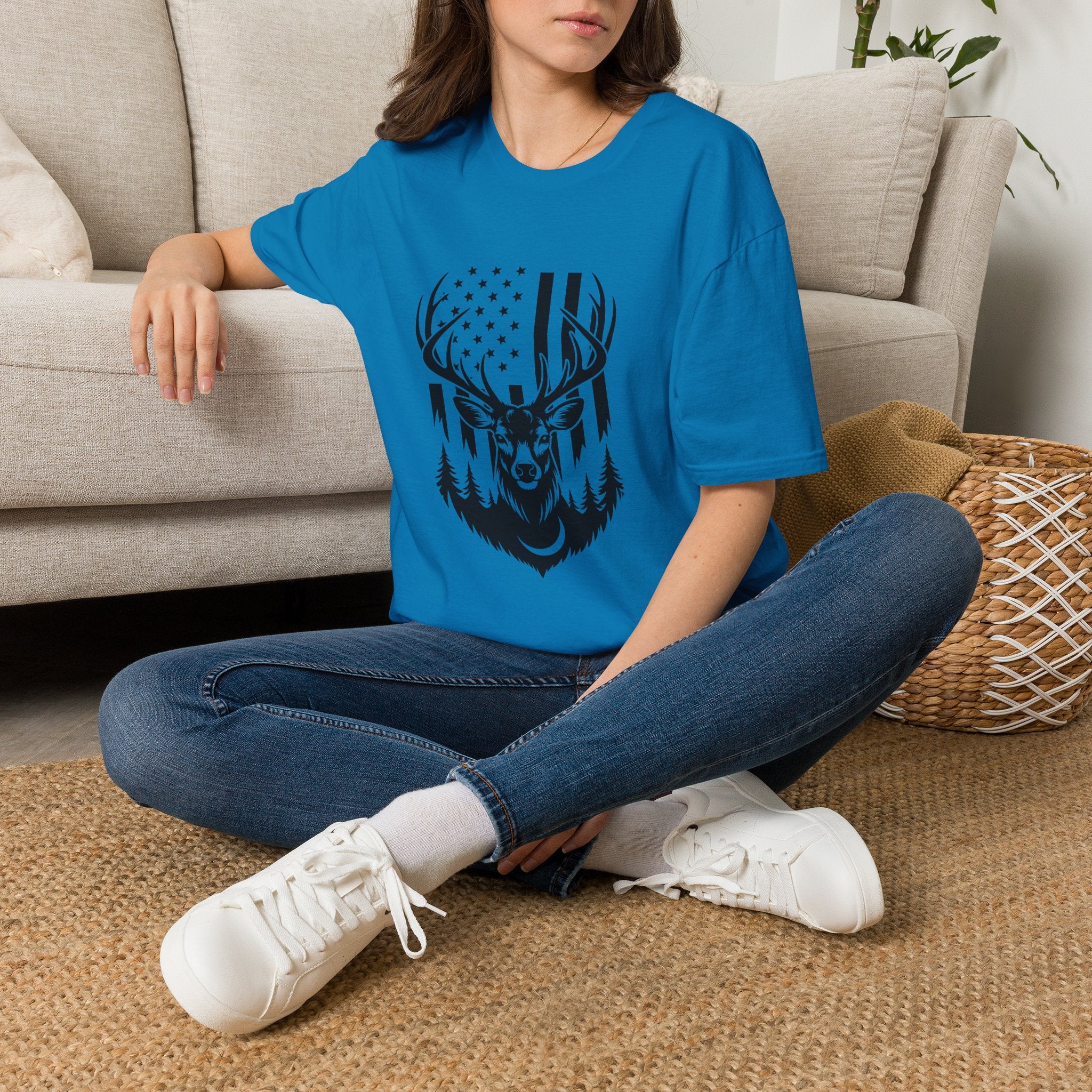 Rustic American Flag Buck T-Shirt — Patriotic Hunting Gift for Men Wildlife Tee