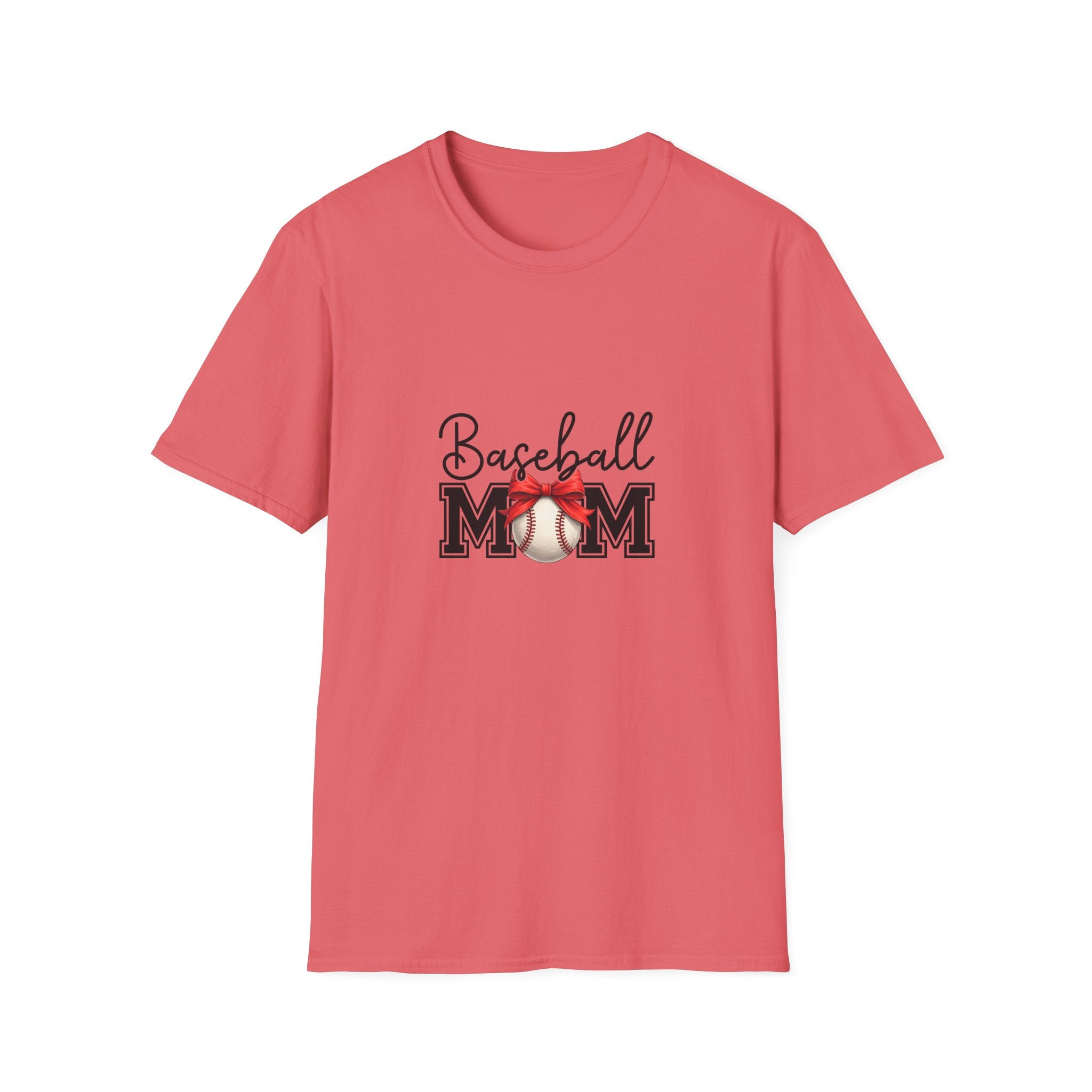 Baseball Mom T-Shirt — Cute Red Bow Gift for Sports Moms Game Day Graphic Tee