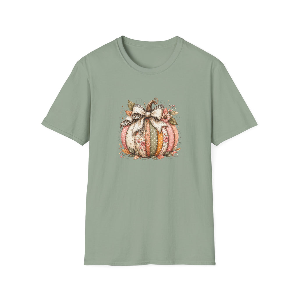Autumn Floral Pumpkin Leopard Bow T-Shirt — Cute Fall Gift for Women Graphic Tee