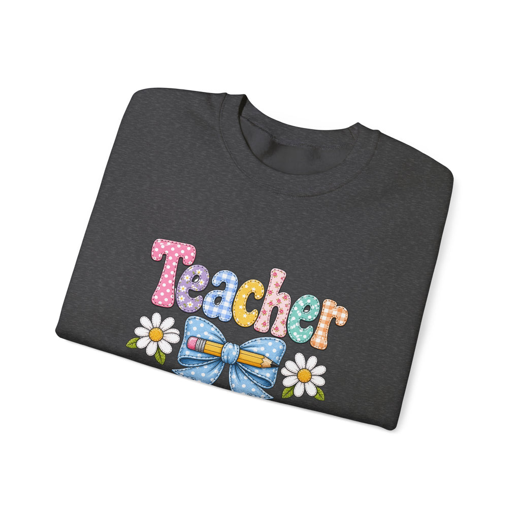 Teacher Floral Bow Sweatshirt — Cute Pastel Gift for Teachers Appreciation Crewneck