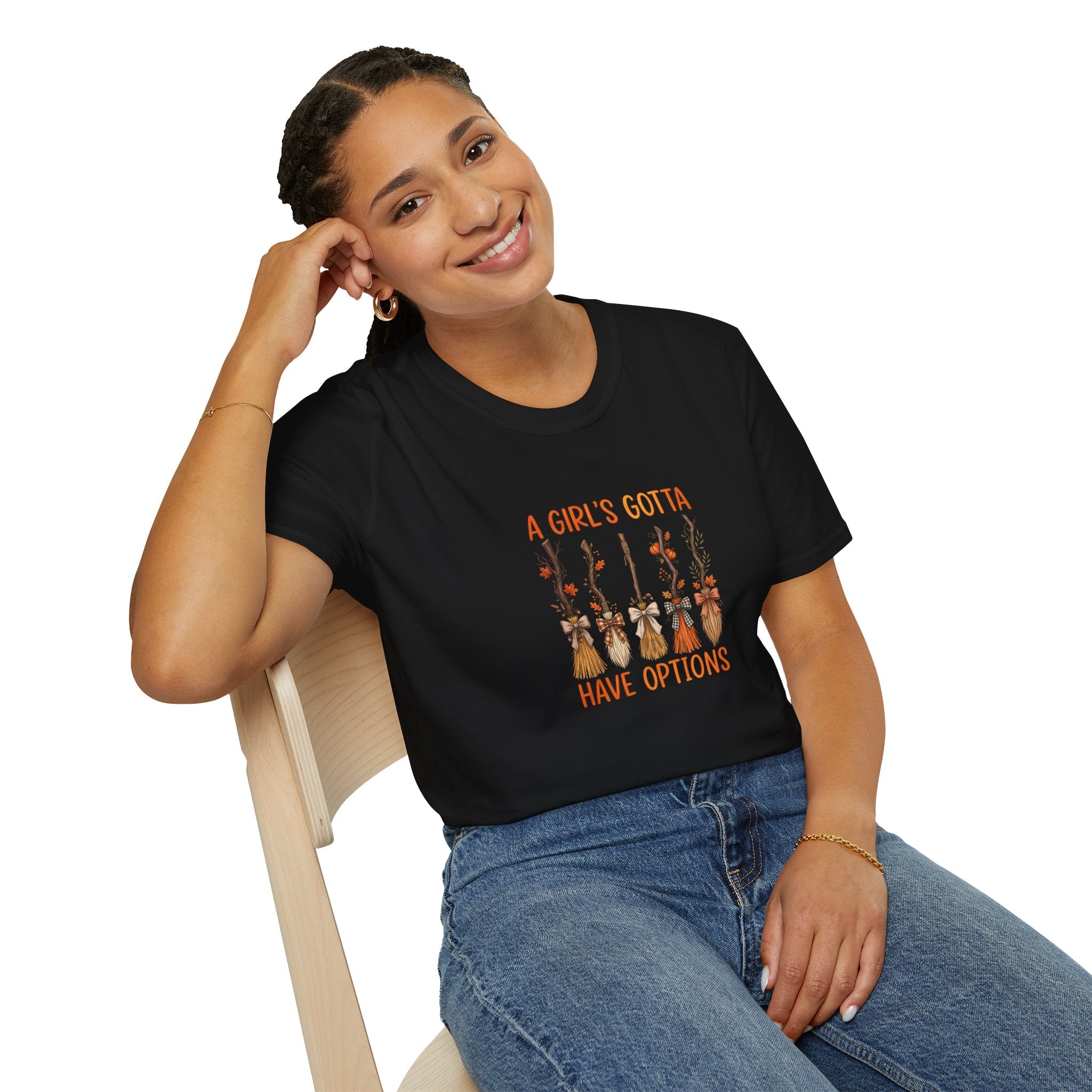 A Girl's Gotta Have Options Witch Brooms T-Shirt — Funny Halloween Gift for Women