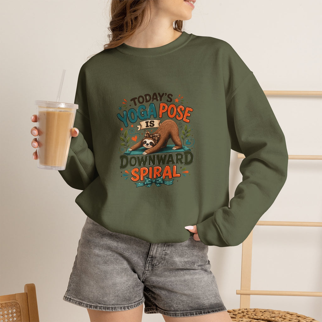 Downward Spiral Sloth Sweatshirt — Funny Lazy Gift for Her Yoga Pose Crewneck