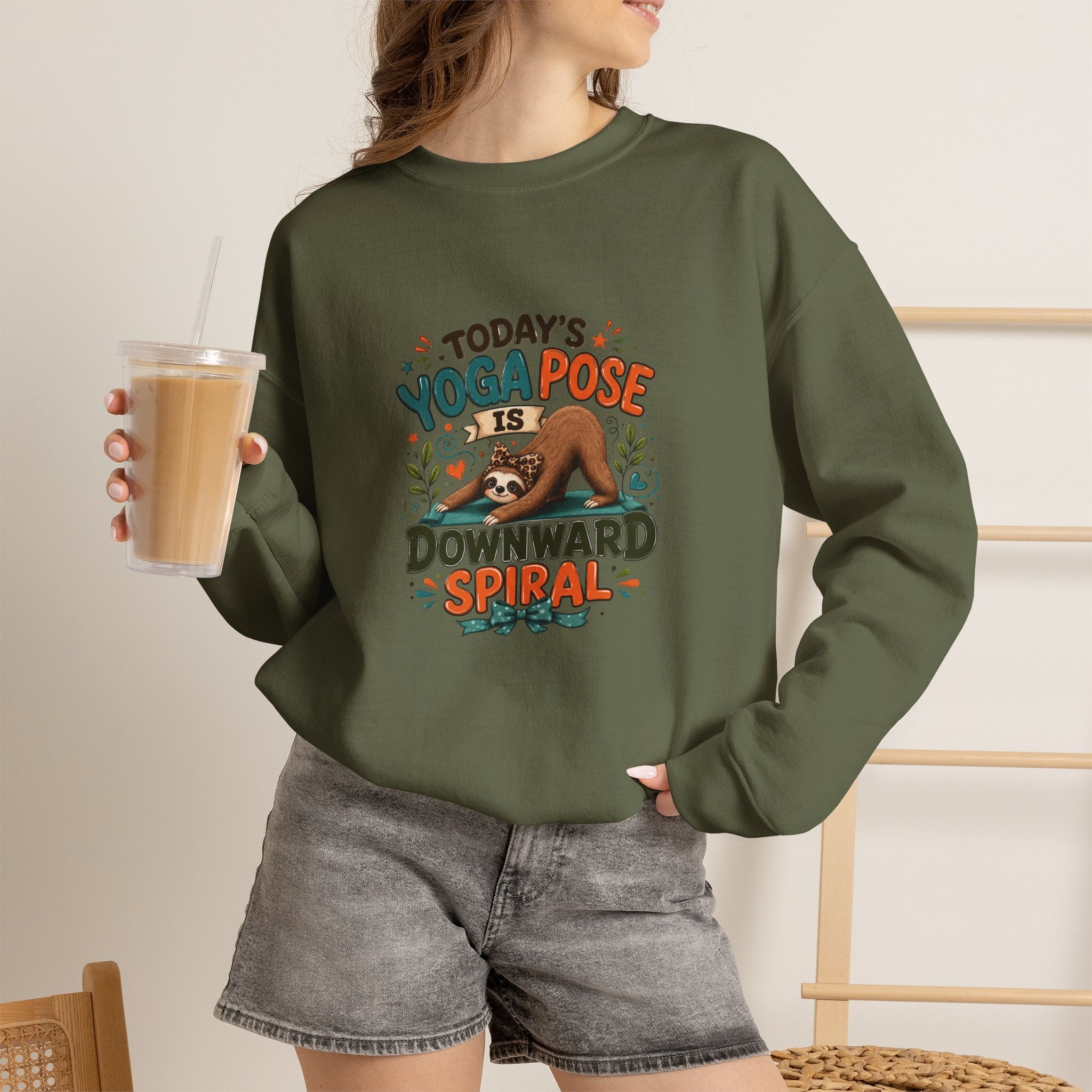 Downward Spiral Sloth Sweatshirt — Funny Lazy Gift for Her Yoga Pose Crewneck