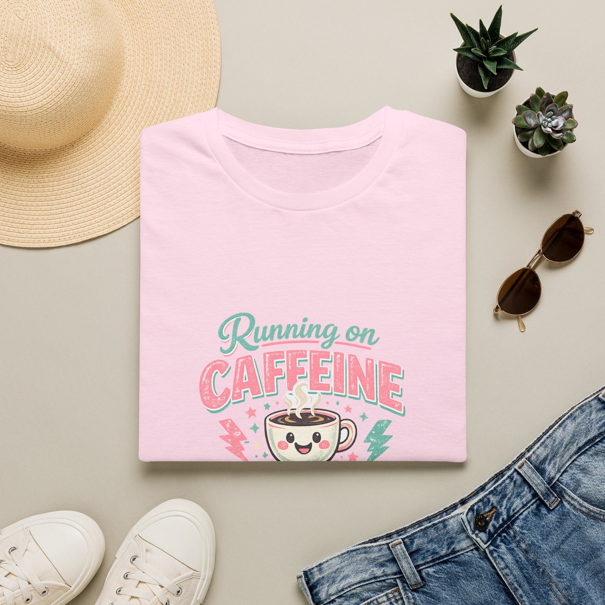 Running on Caffeine & Chaos T-Shirt — Funny Gift for Coffee Loving Moms Graphic Tee