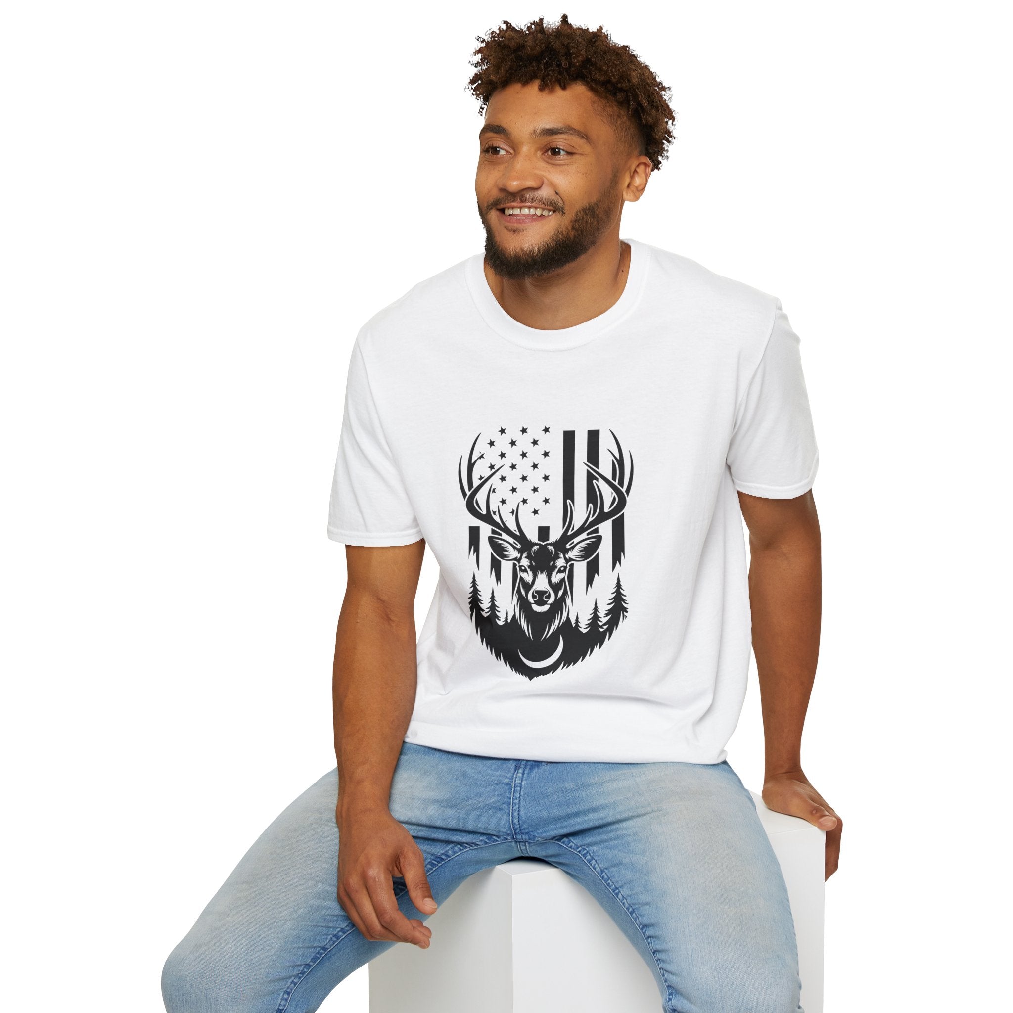 Rustic American Flag Buck T-Shirt — Patriotic Hunting Gift for Men Wildlife Tee