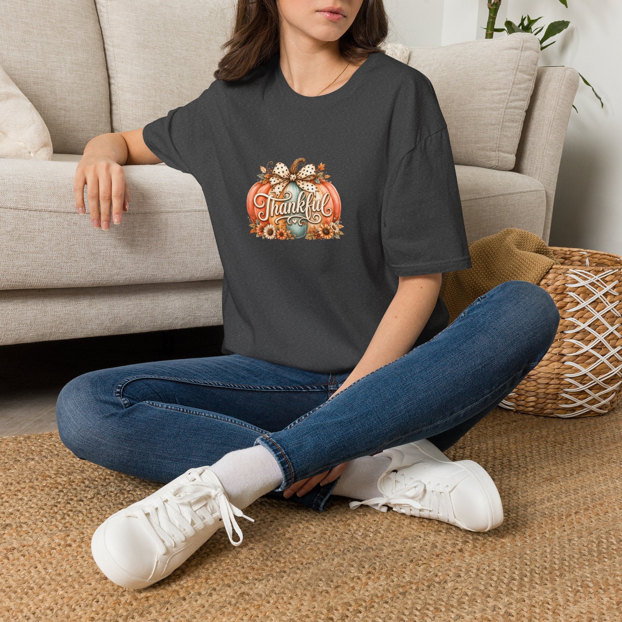 Thankful Pumpkin T-Shirt — Cute Fall Thanksgiving Gift for Women Graphic Tee