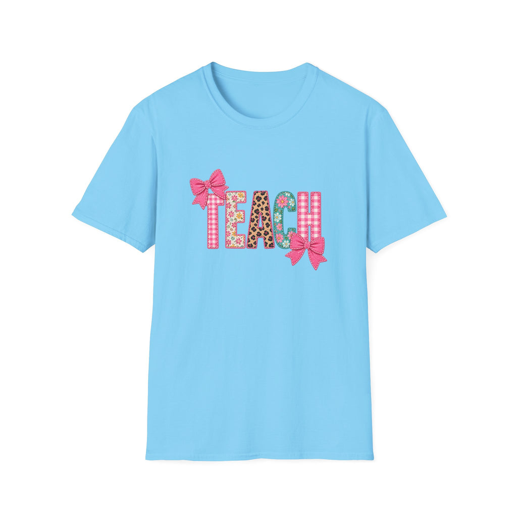 Floral Leopard TEACH T-Shirt — Cute Back-to-School Gift for Teachers Pink Bow Tee