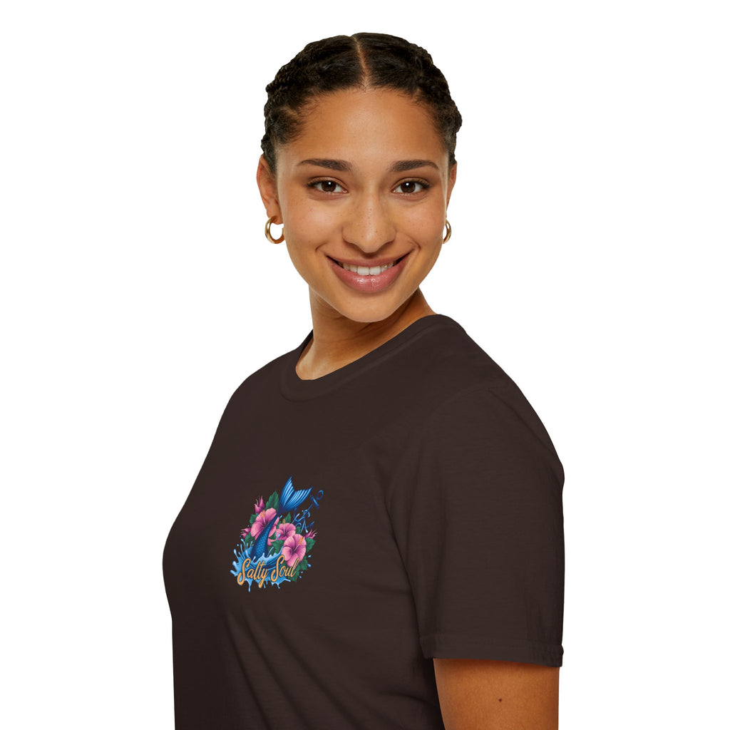 Salty Soul Mermaid Anchor Floral T-Shirt — Cute Beach Gift for Women Nautical Tee