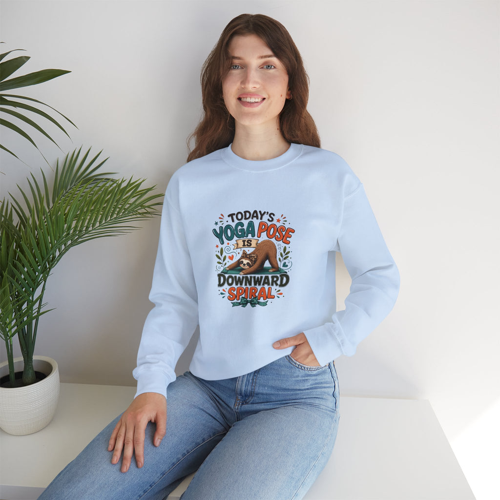 Downward Spiral Sloth Sweatshirt — Funny Lazy Gift for Her Yoga Pose Crewneck