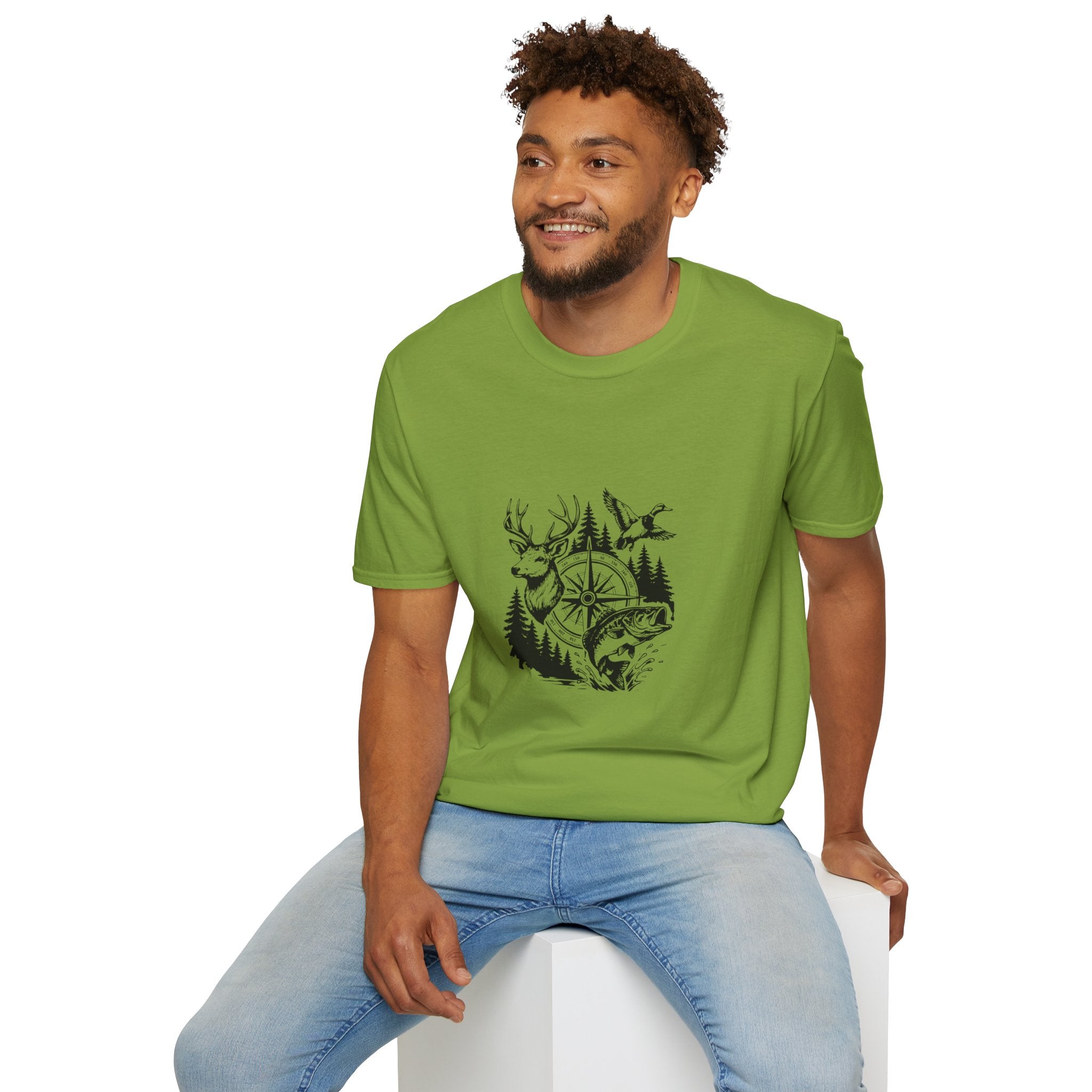 Outdoor Wildlife Compass T-Shirt — Deer Duck & Fish Nature Gift for Hunters