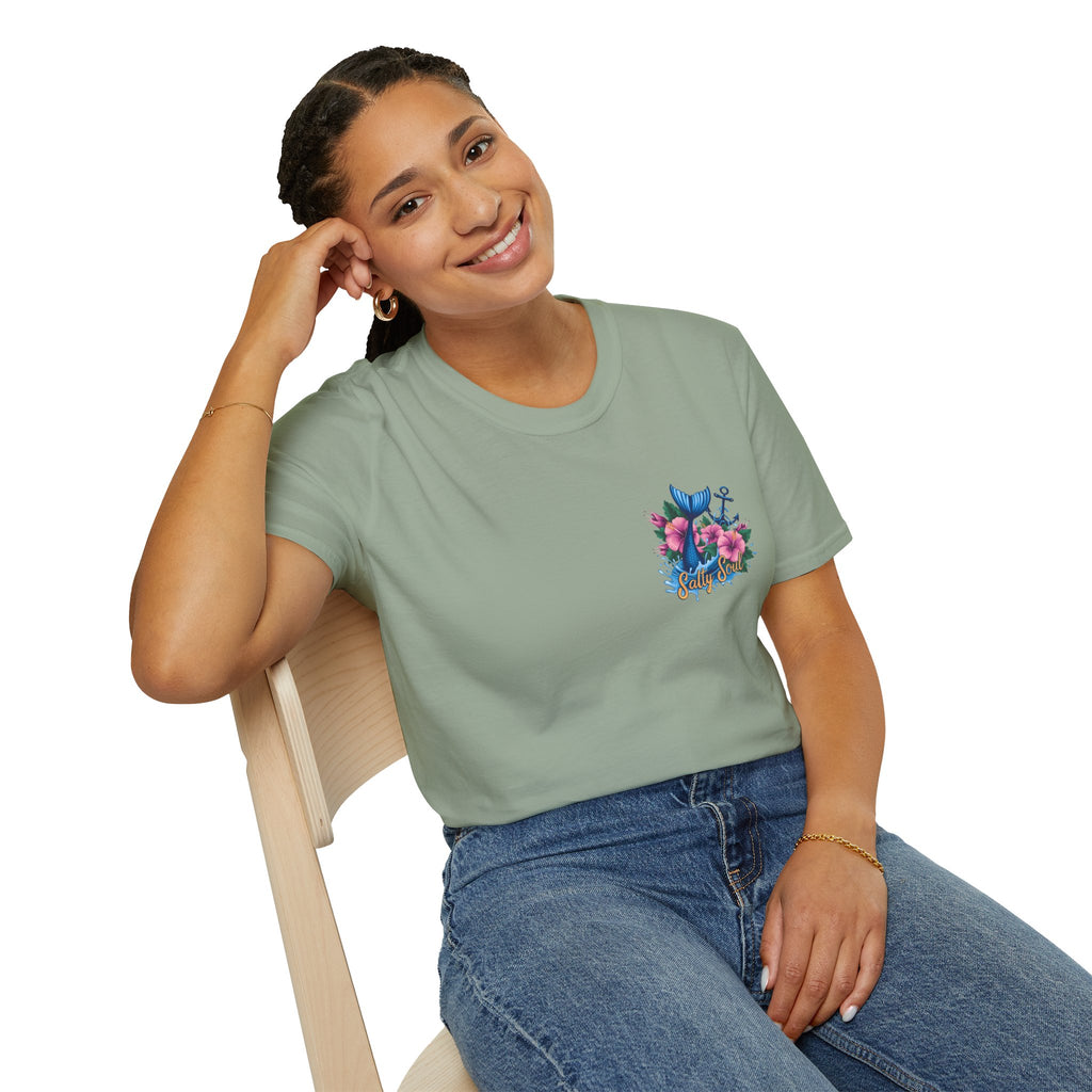 Salty Soul Mermaid Anchor Floral T-Shirt — Cute Beach Gift for Women Nautical Tee