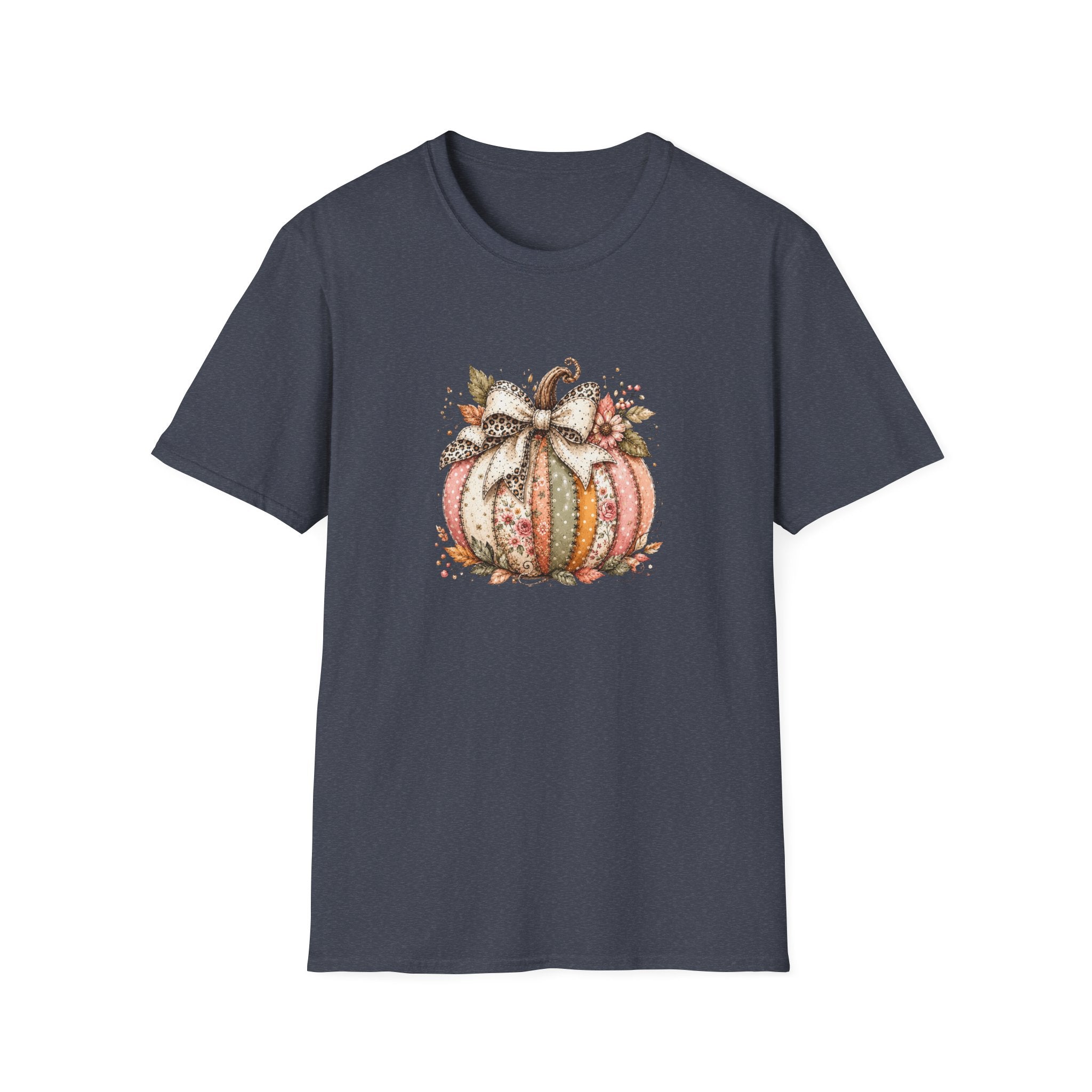 Autumn Floral Pumpkin Leopard Bow T-Shirt — Cute Fall Gift for Women Graphic Tee