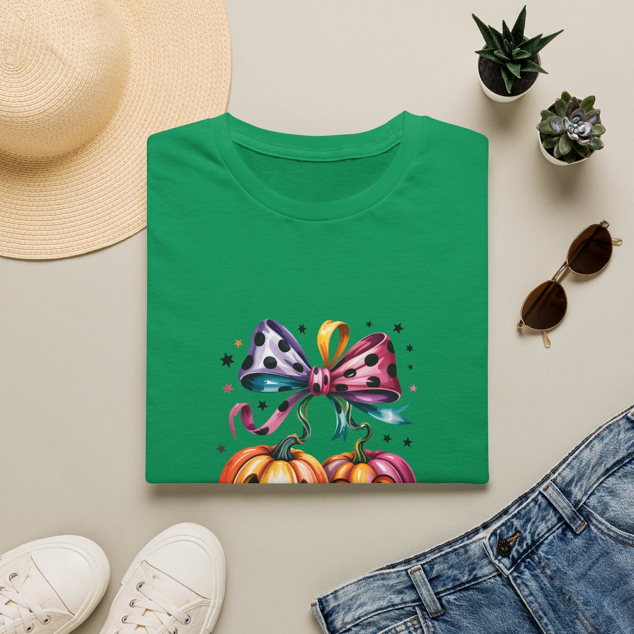 Halloween Pumpkin Bow T-Shirt — Cute Colorful Gift for Women Jack-O'-Lantern Tee