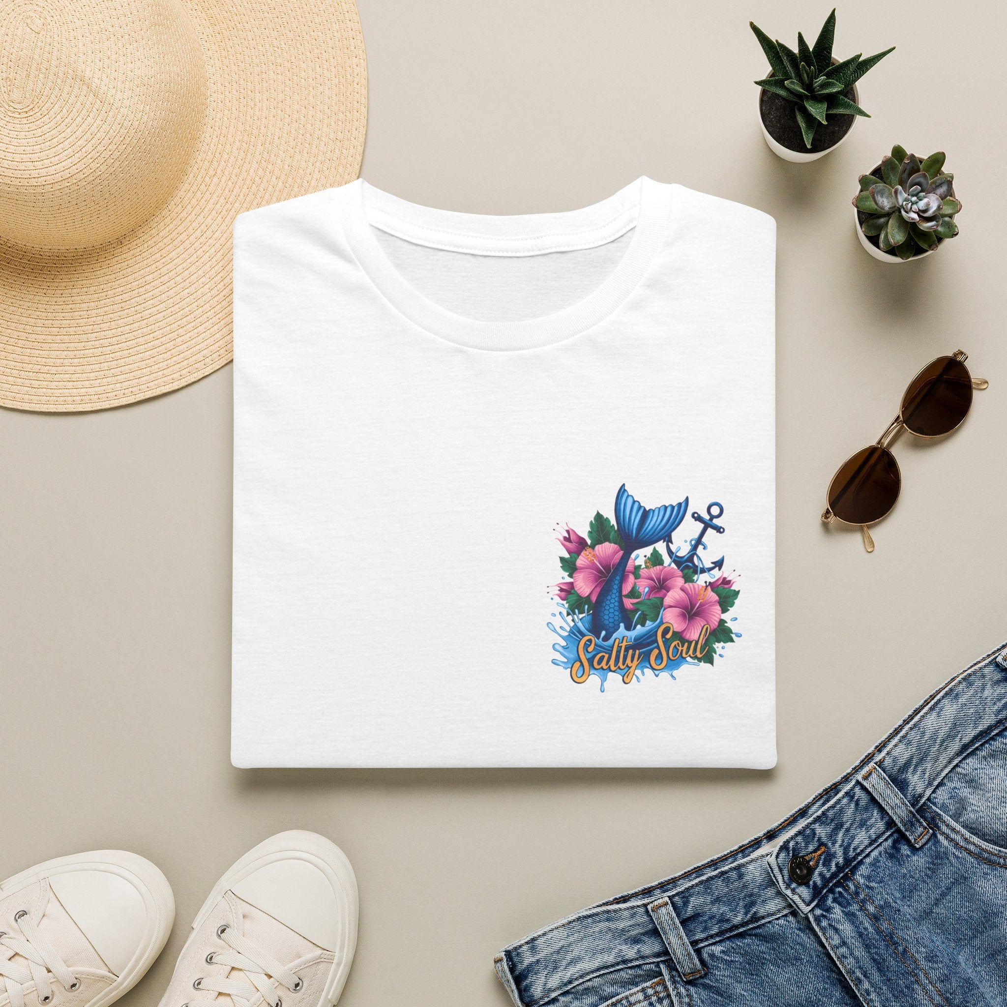 Salty Soul Mermaid Anchor Floral T-Shirt — Cute Beach Gift for Women Nautical Tee