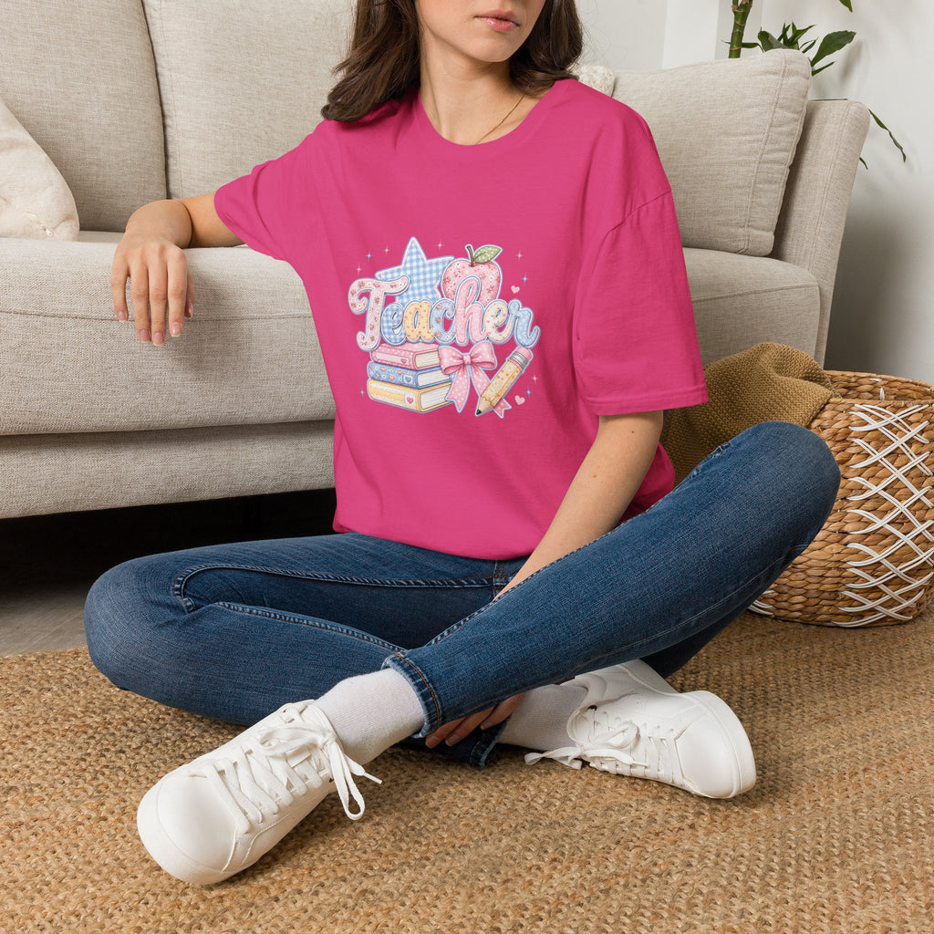Cute Pastel Apple & Books Teacher T-Shirt — Funny Back-to-School Gift Graphic Tee