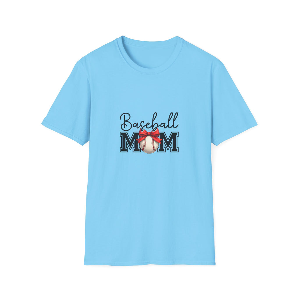 Baseball Mom T-Shirt — Cute Red Bow Gift for Sports Moms Game Day Graphic Tee