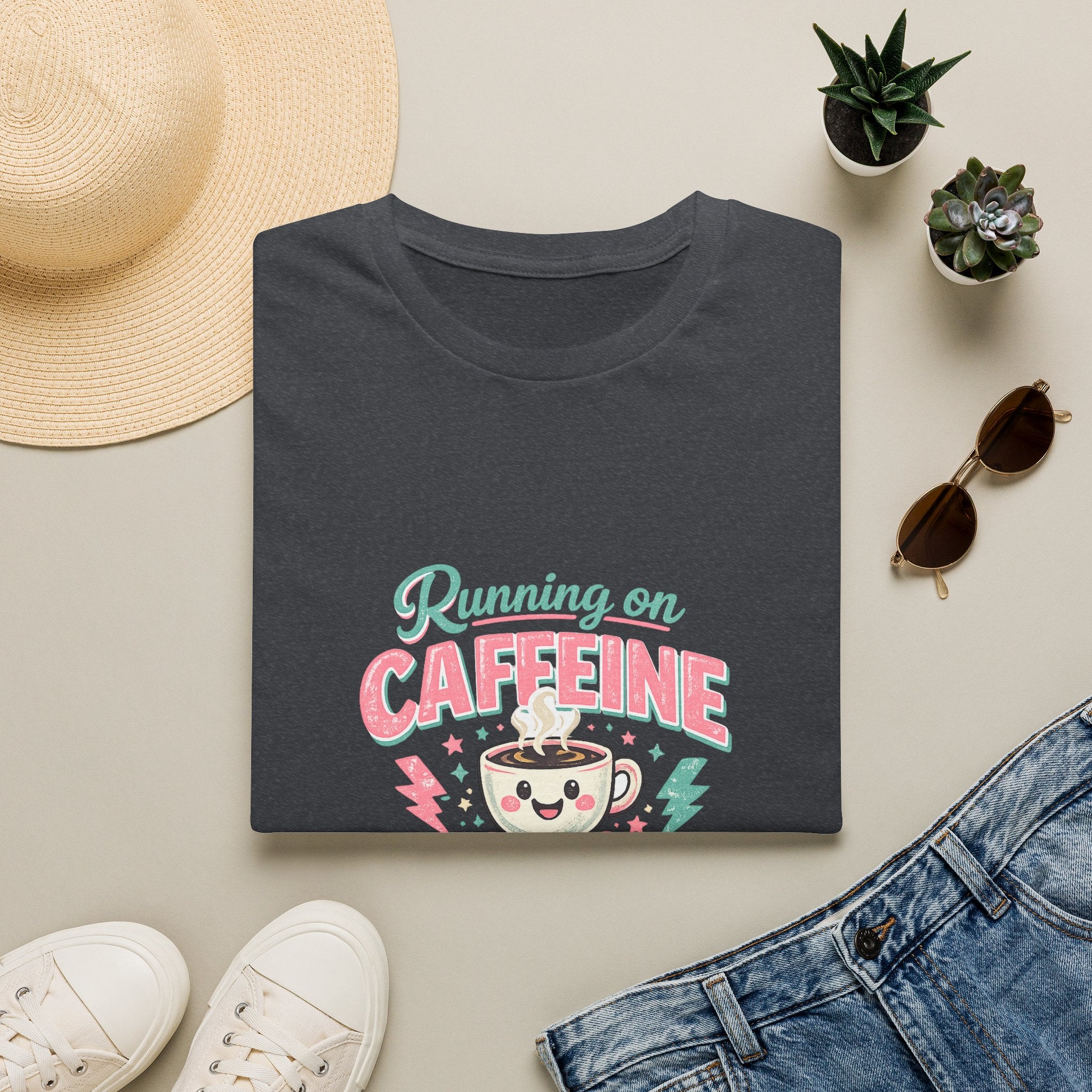 Running on Caffeine & Chaos T-Shirt — Funny Gift for Coffee Loving Moms Graphic Tee