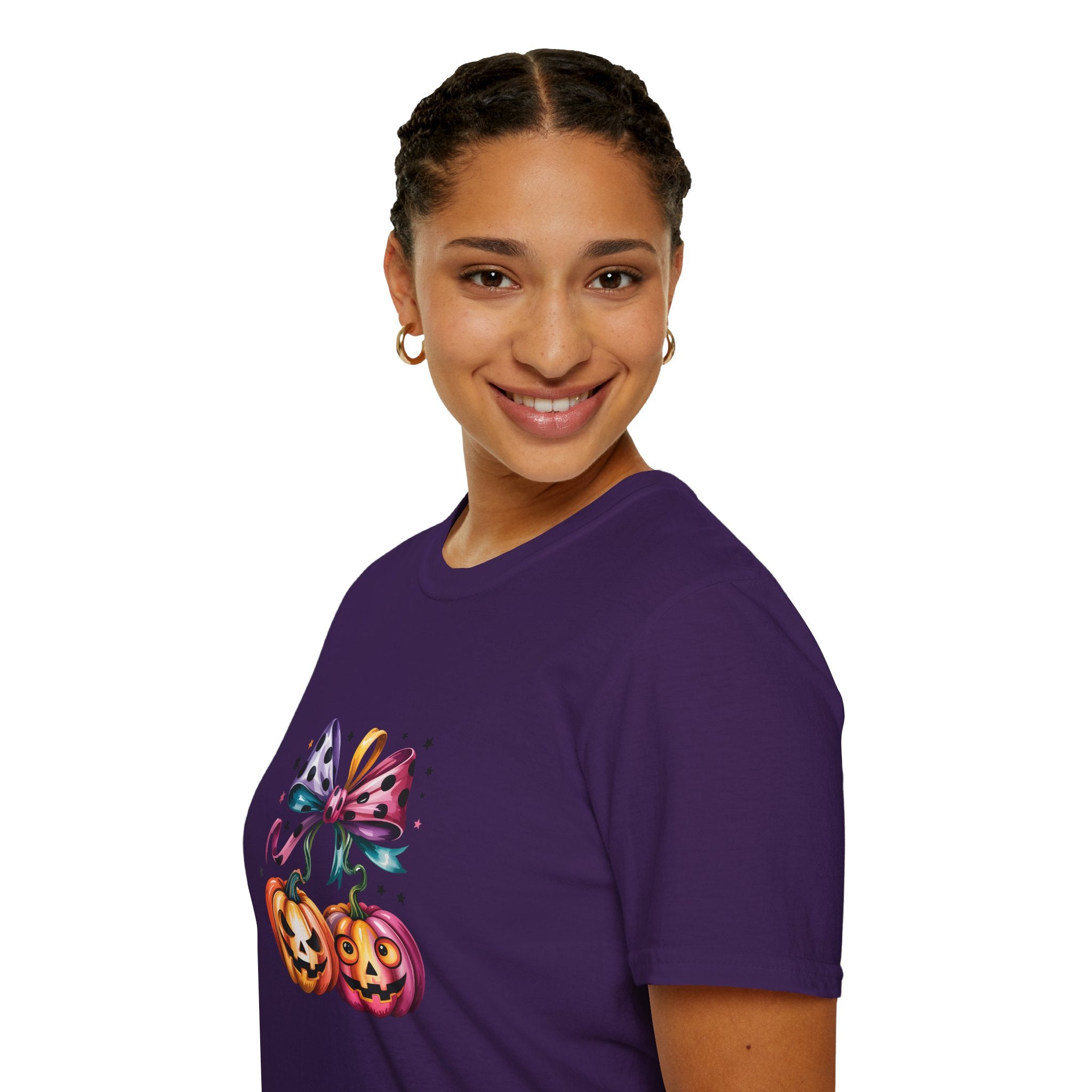 Halloween Pumpkin Bow T-Shirt — Cute Colorful Gift for Women Jack-O'-Lantern Tee